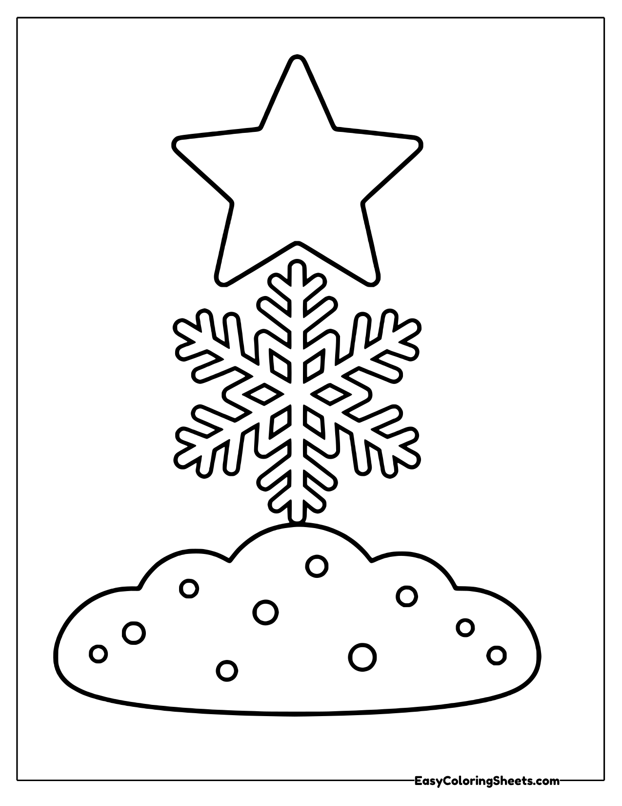 A five-point star sits atop a detailed snowflake that rises from a rounded snowy hill.