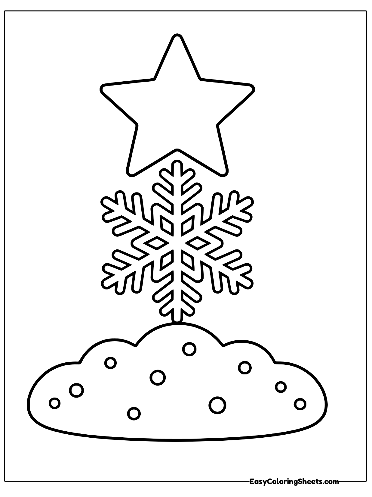A five-point star sits atop a detailed snowflake that rises from a rounded snowy hill.