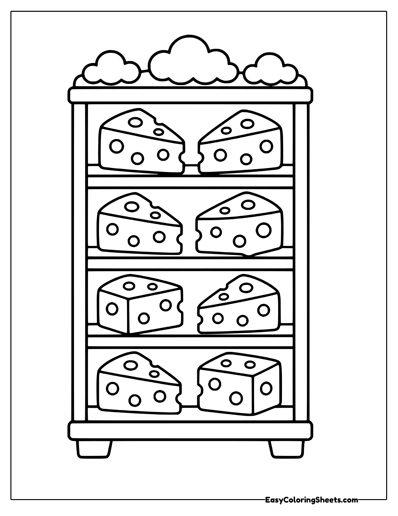 Bookshelf filled with cheese wedges