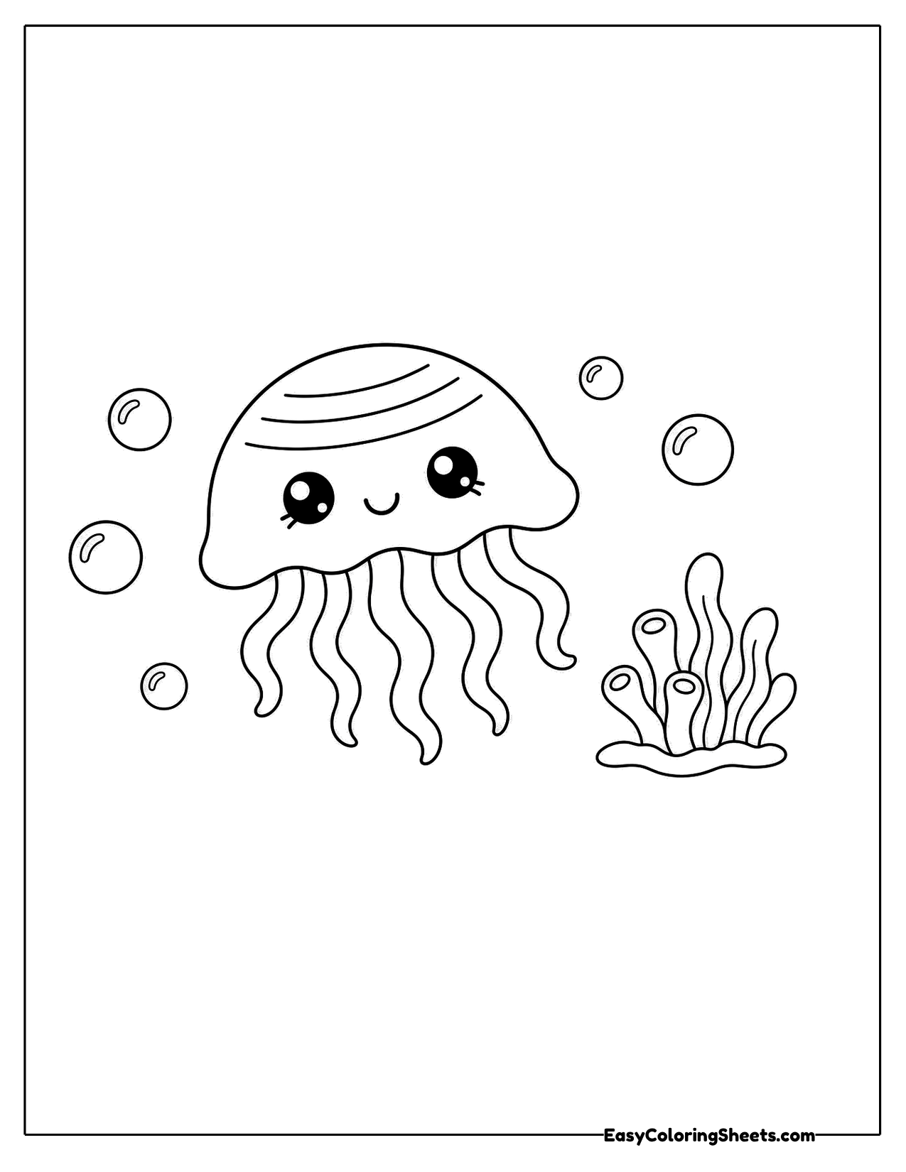 Small jellyfish surrounded by floating bubbles