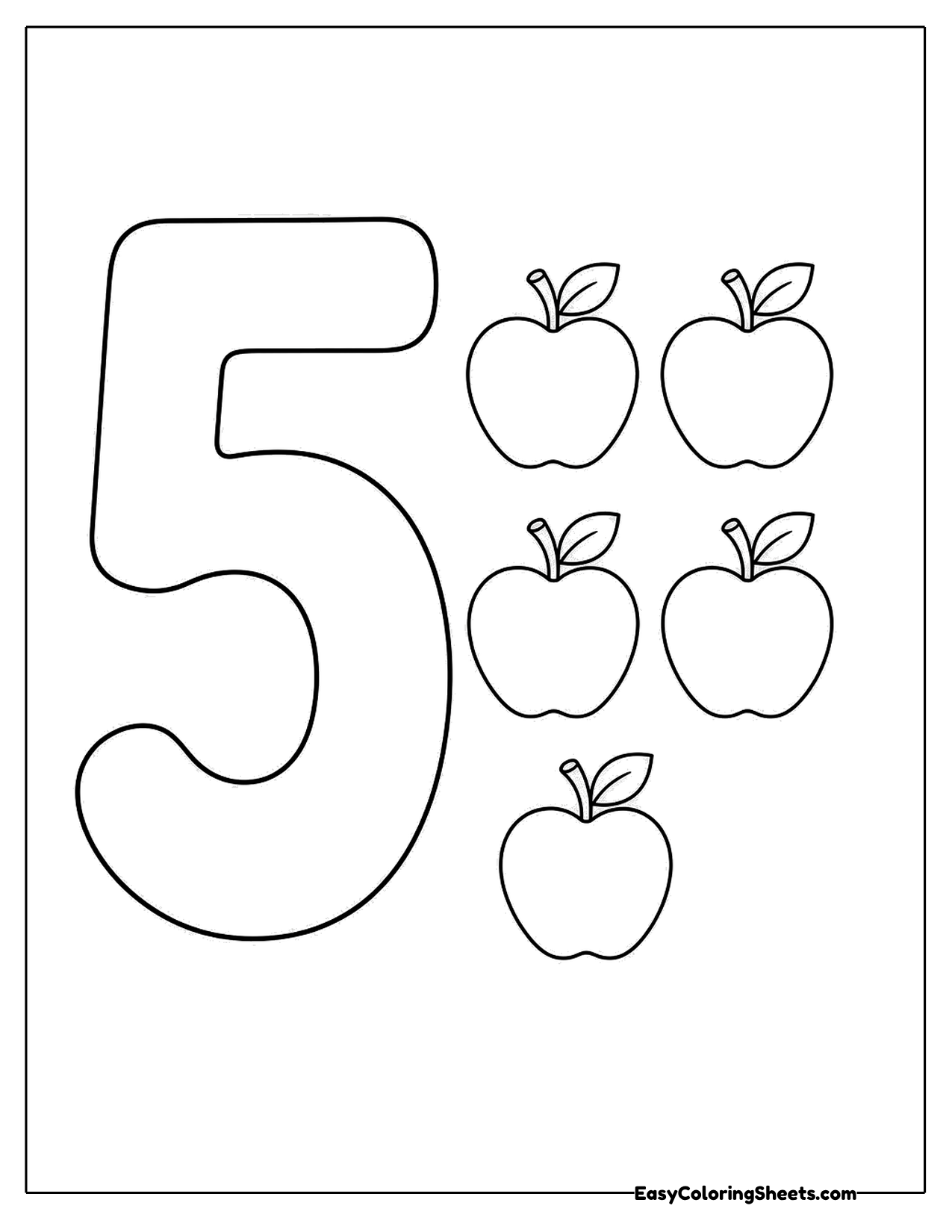 Counting five apples beside a big number