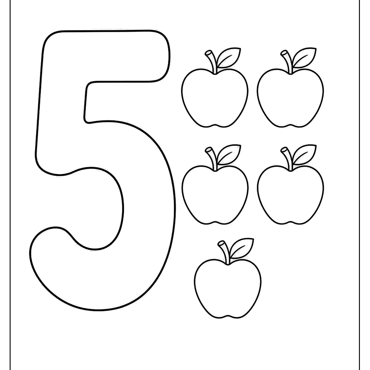 Counting five apples beside a big number