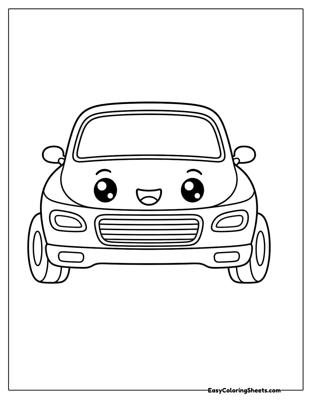 Front view of a friendly car with a wide grille