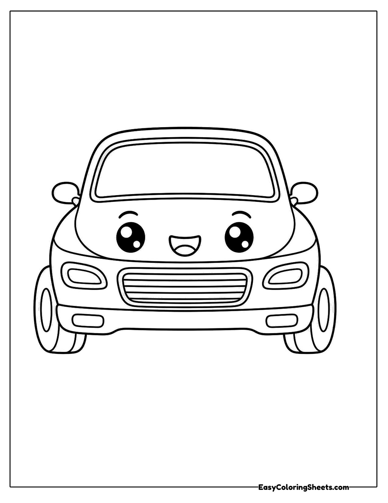 Front view of a friendly car with a wide grille