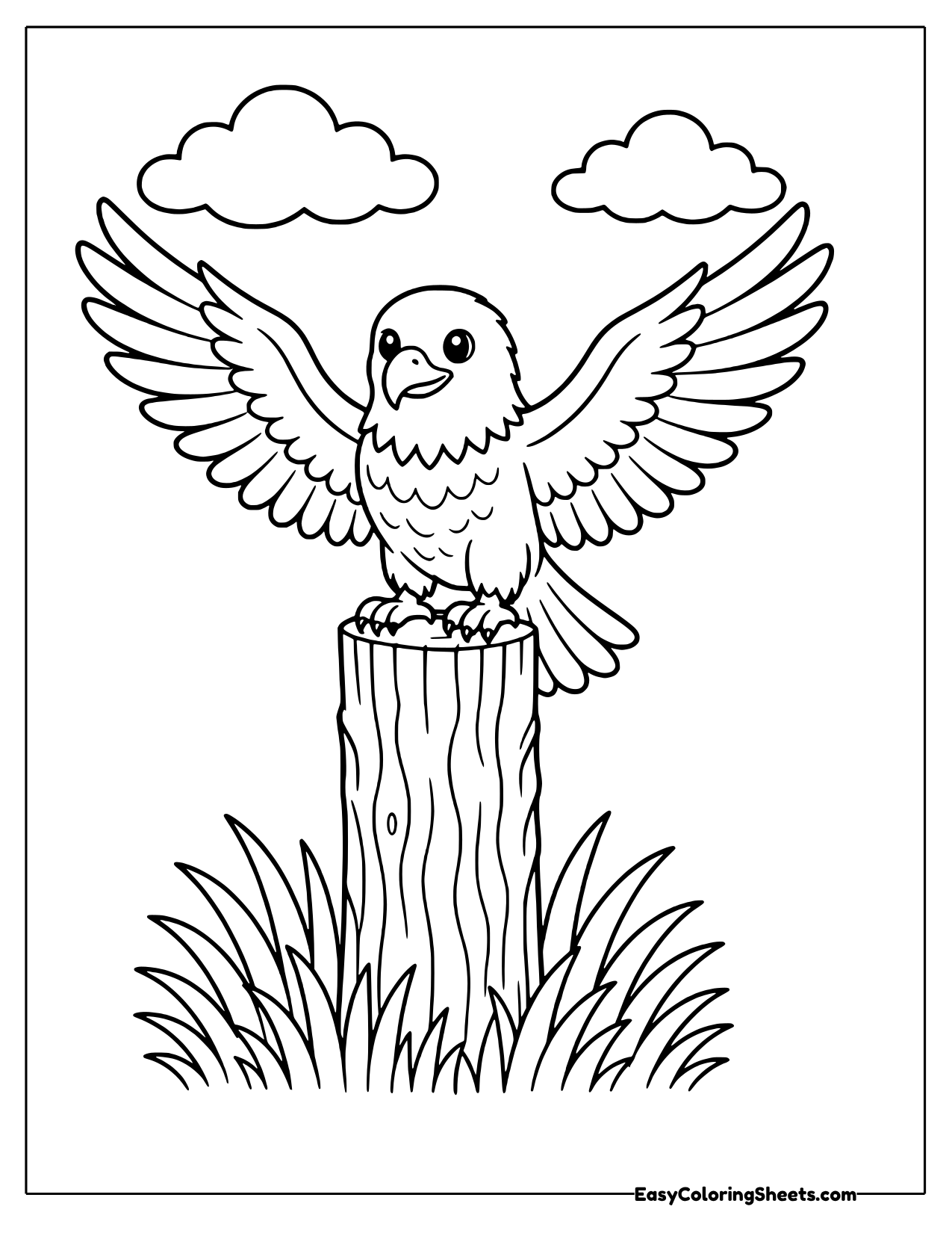 Bald eagle landing on a tall post
