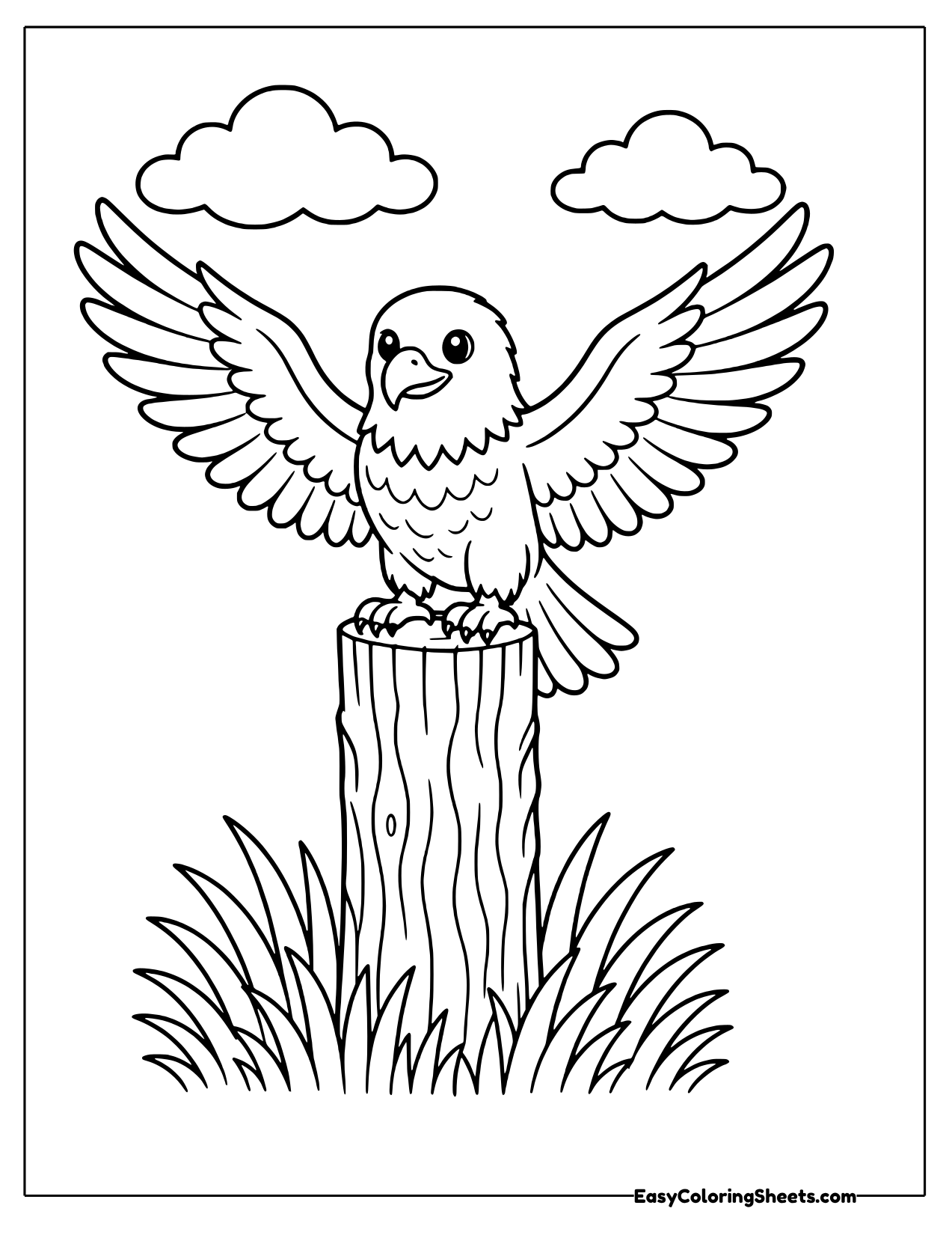 Bald eagle landing on a tall post