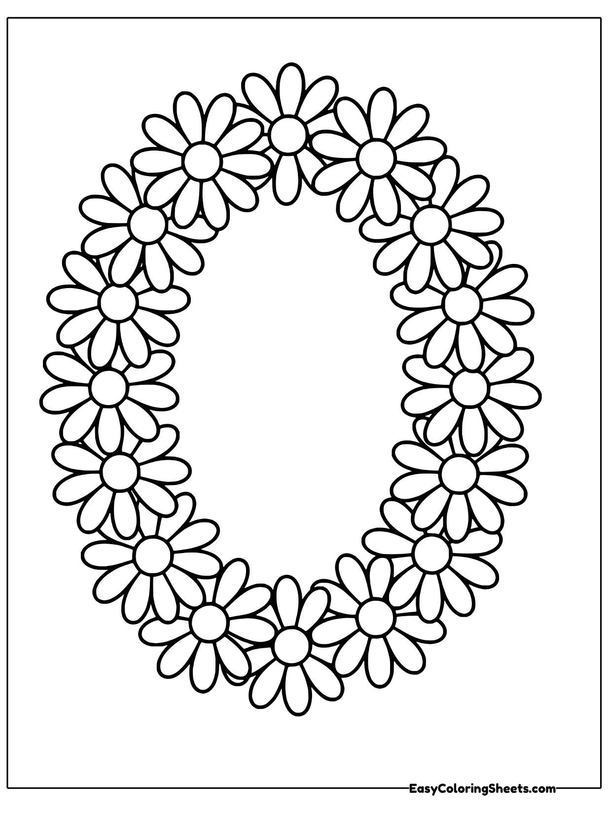 Daisies linked together form a large oval loop like a flower chain.