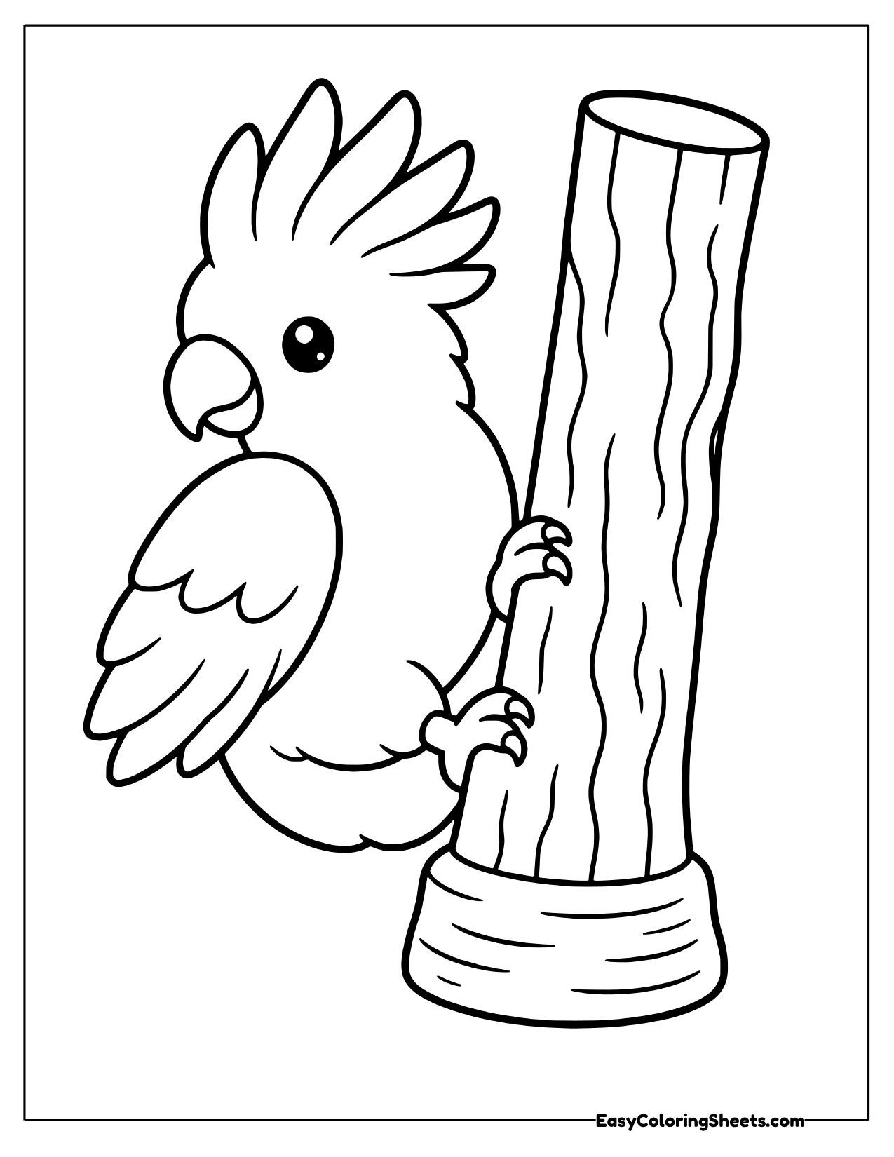 Cockatoo climbing a tall wooden pole