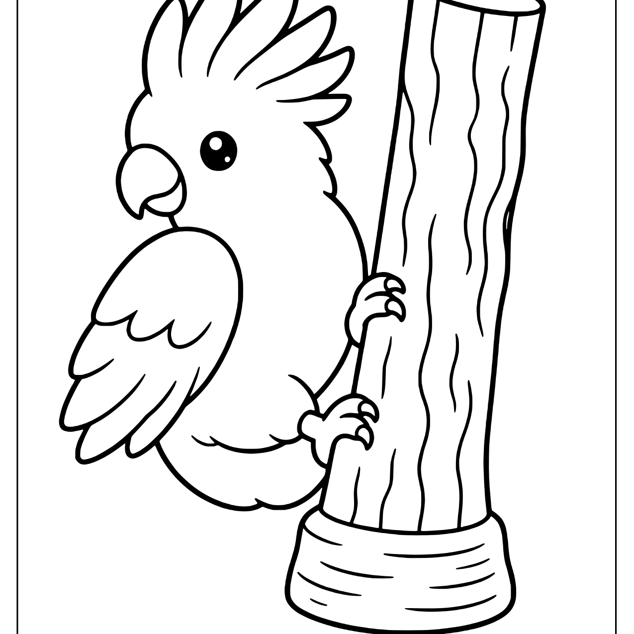 Cockatoo climbing a tall wooden pole
