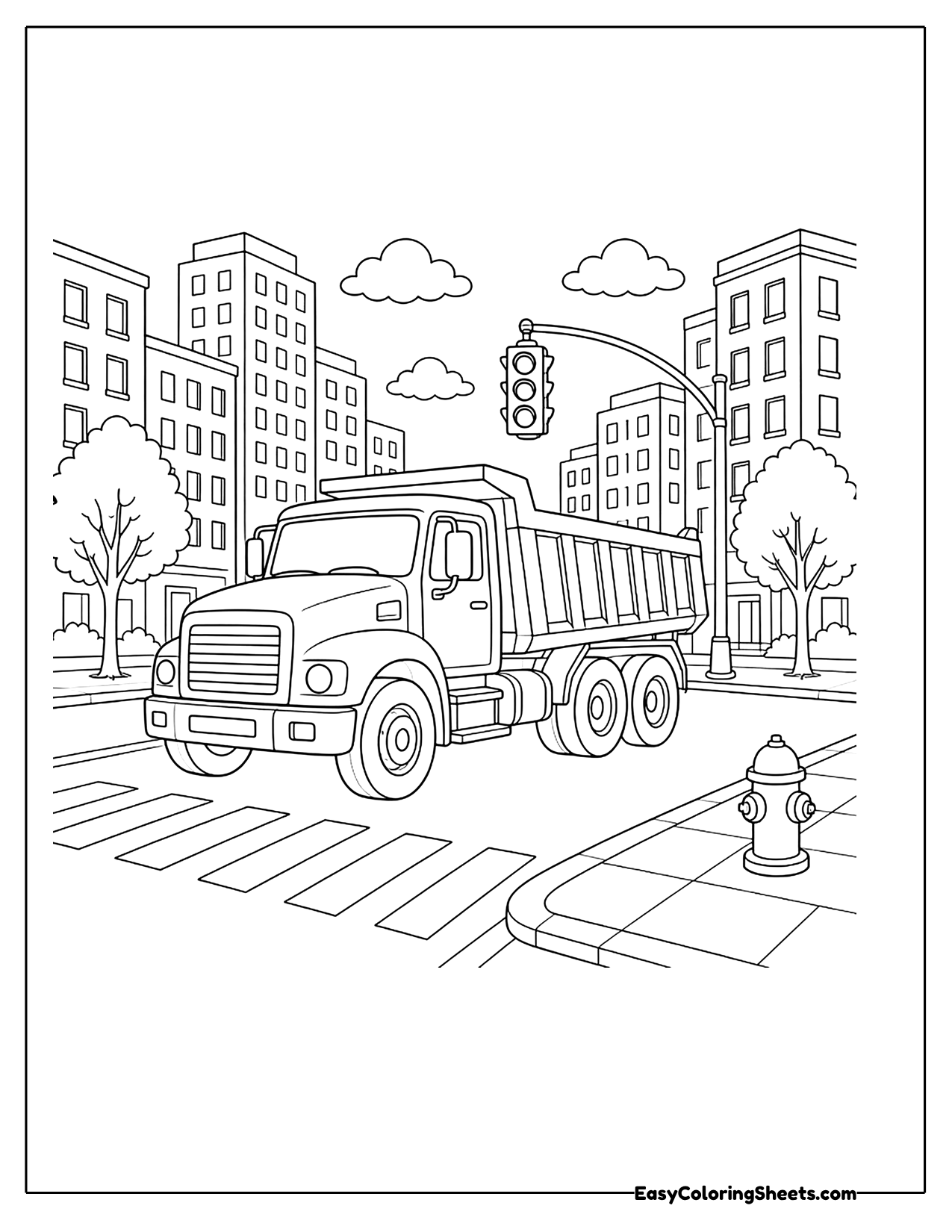 Dump truck on a busy city street