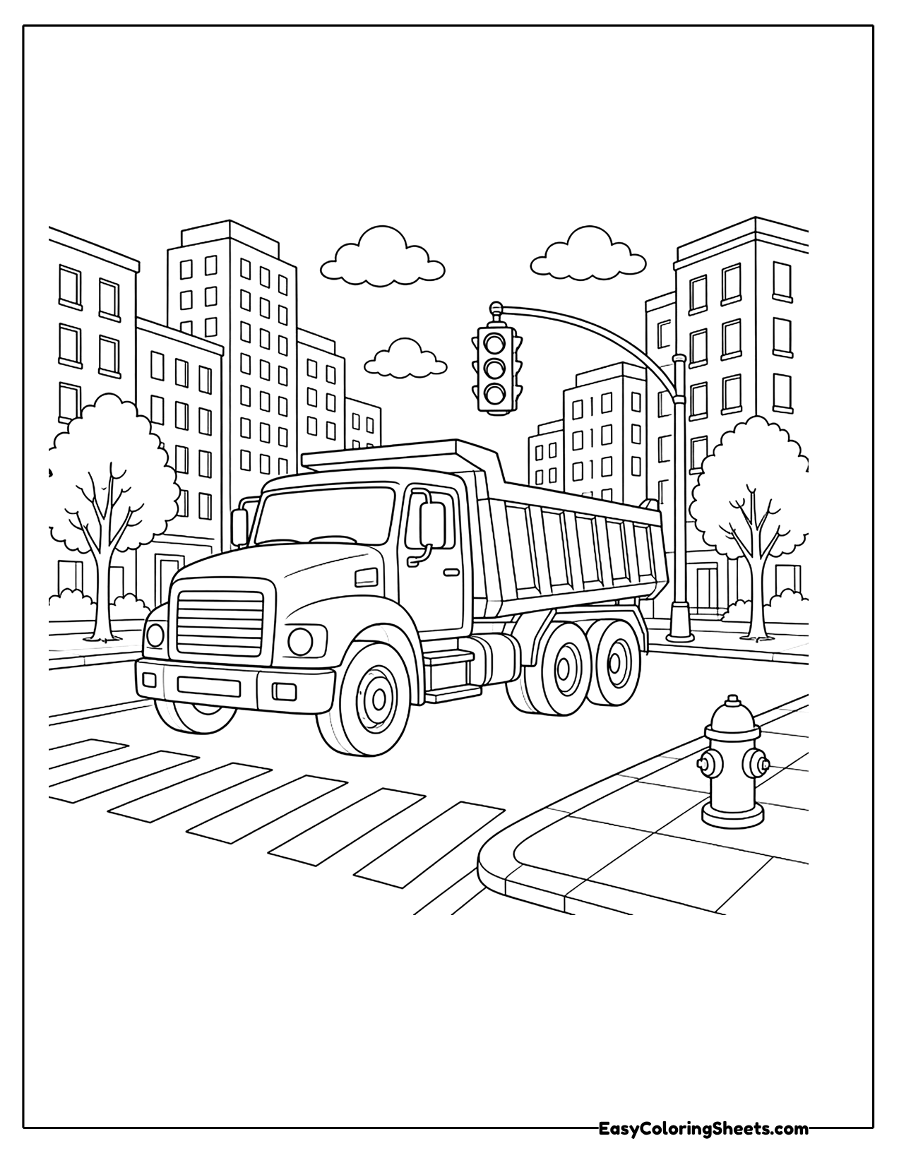 Dump truck on a busy city street