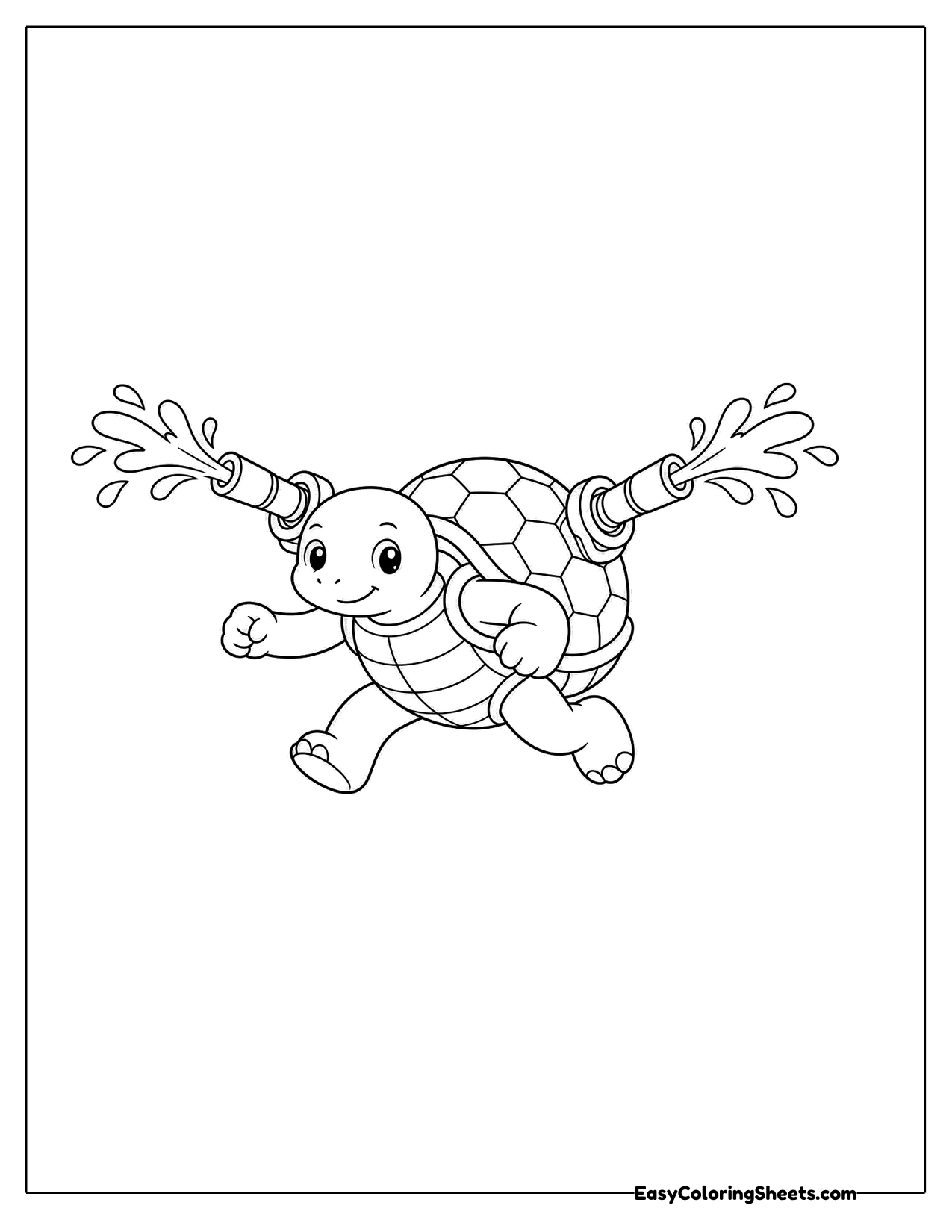 Turtle creature spraying water from cannons