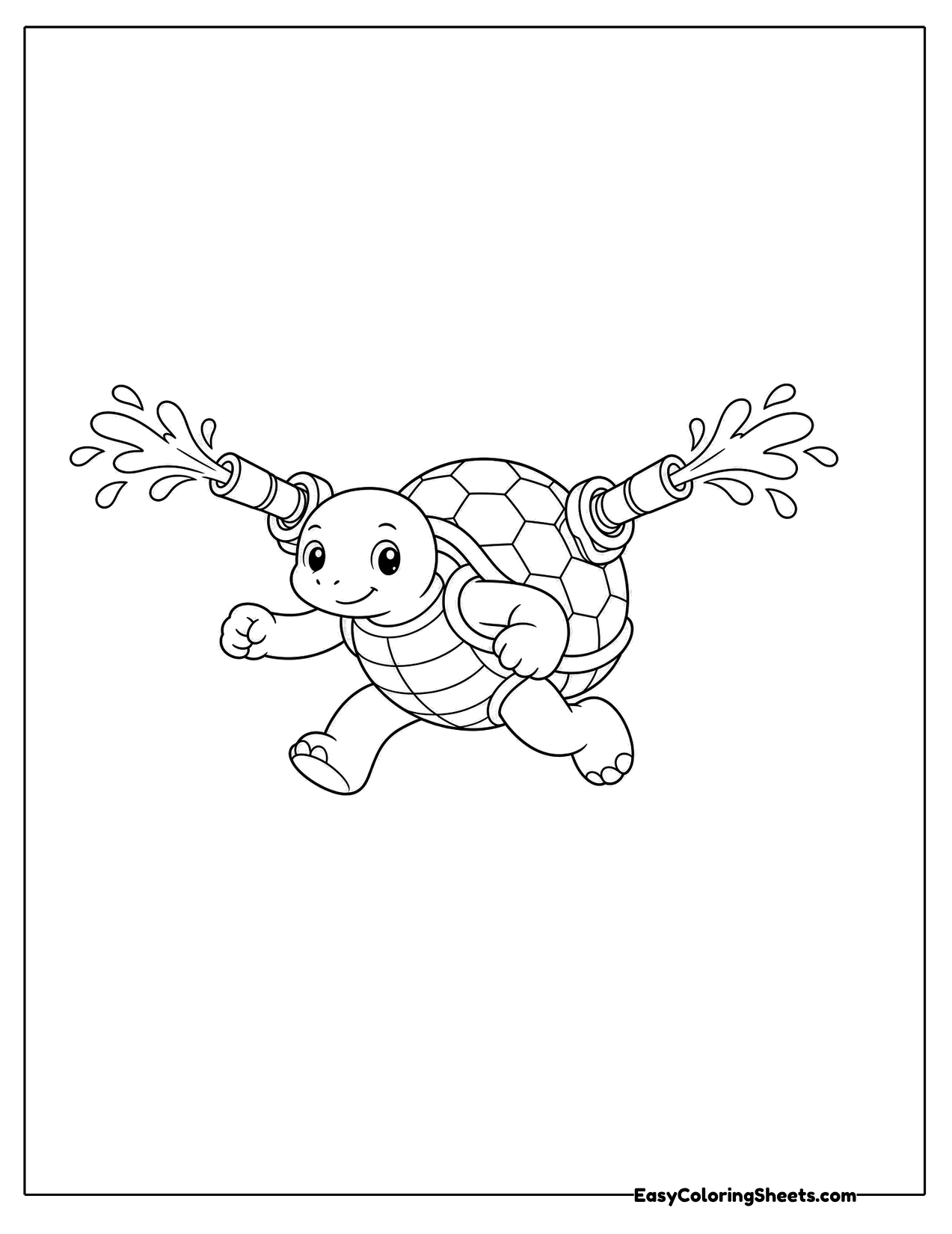 Turtle creature spraying water from cannons
