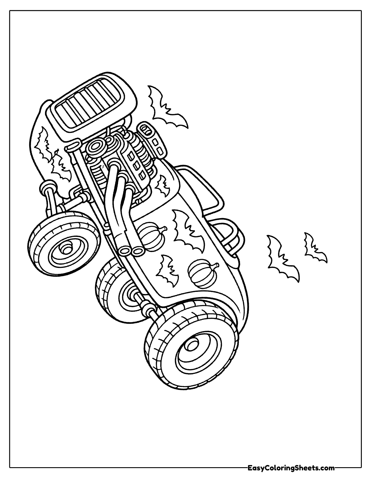 Hot rod with bat designs and flying bats