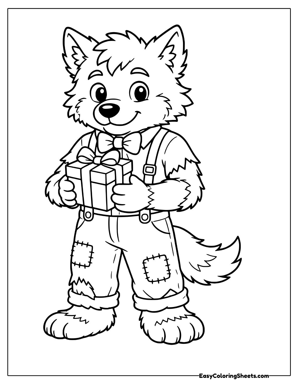 Werewolf holding a gift with a bow tie