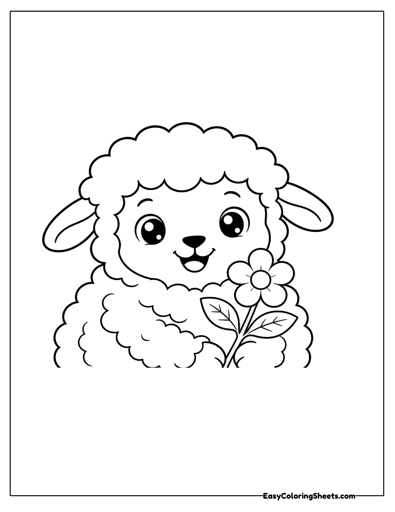 Sheep holding a small flower in its wool