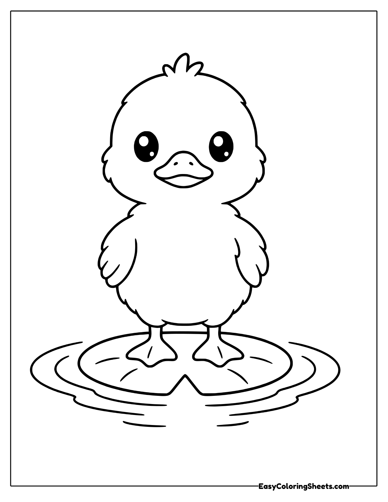 Duckling standing on a lily pad