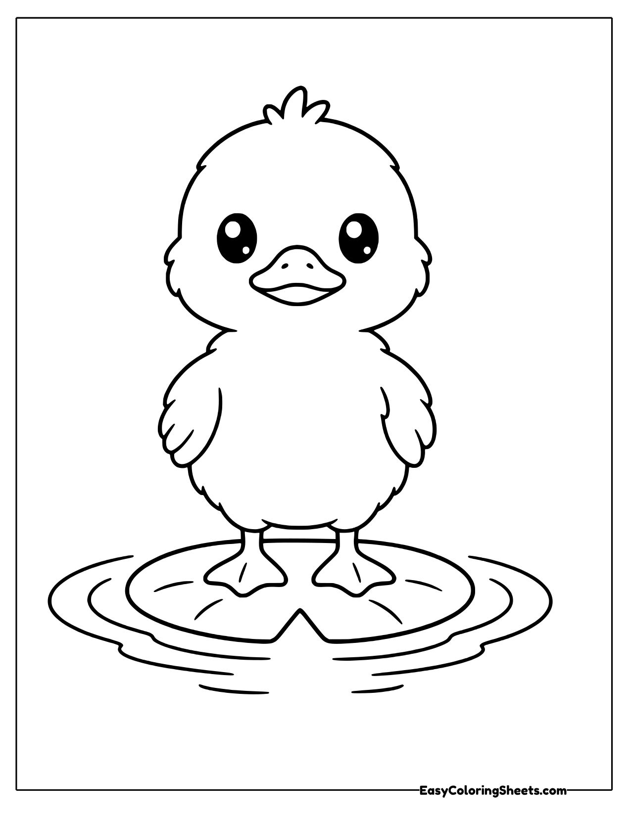 Duckling standing on a lily pad