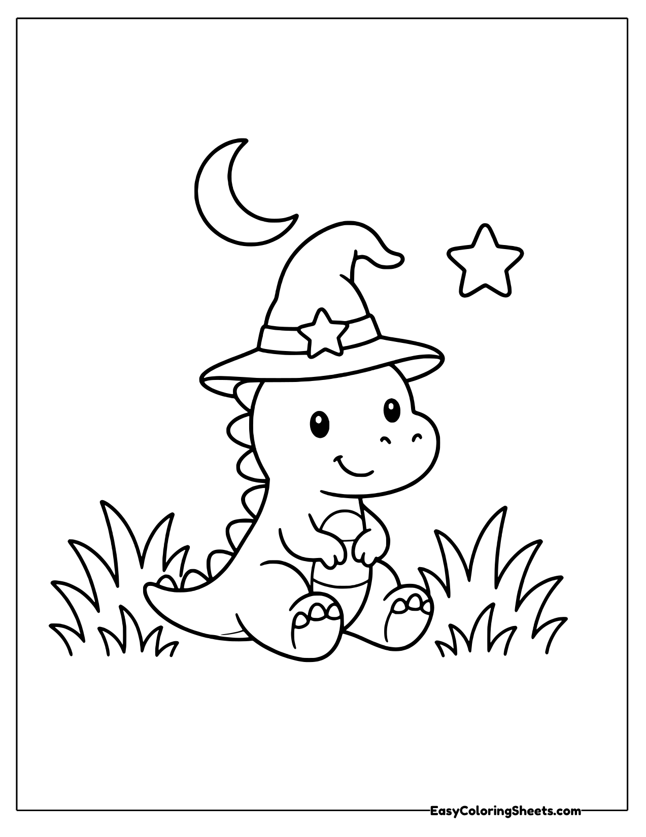 Dinosaur wearing a wizard hat