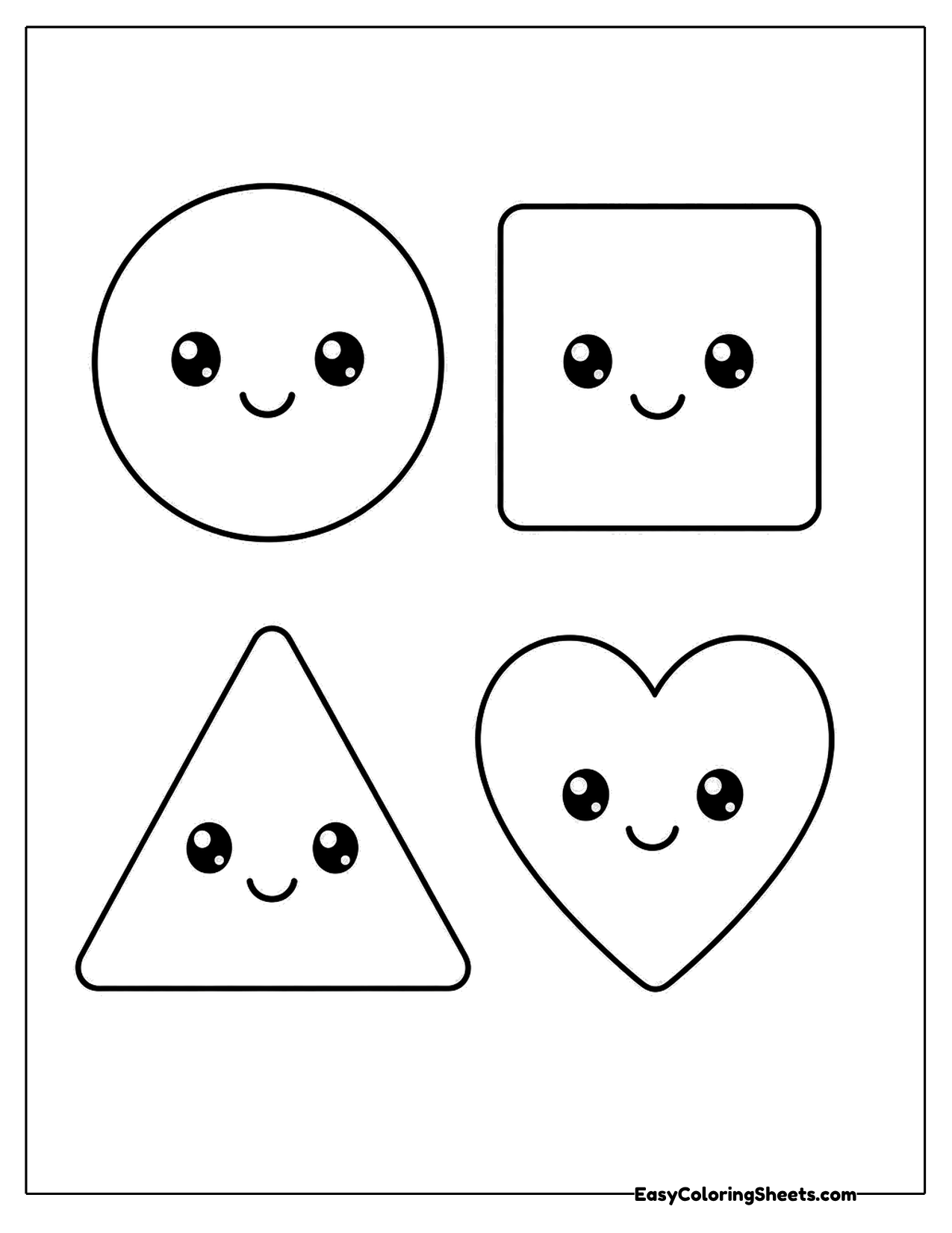 Circle, square, triangle and heart with smiling faces