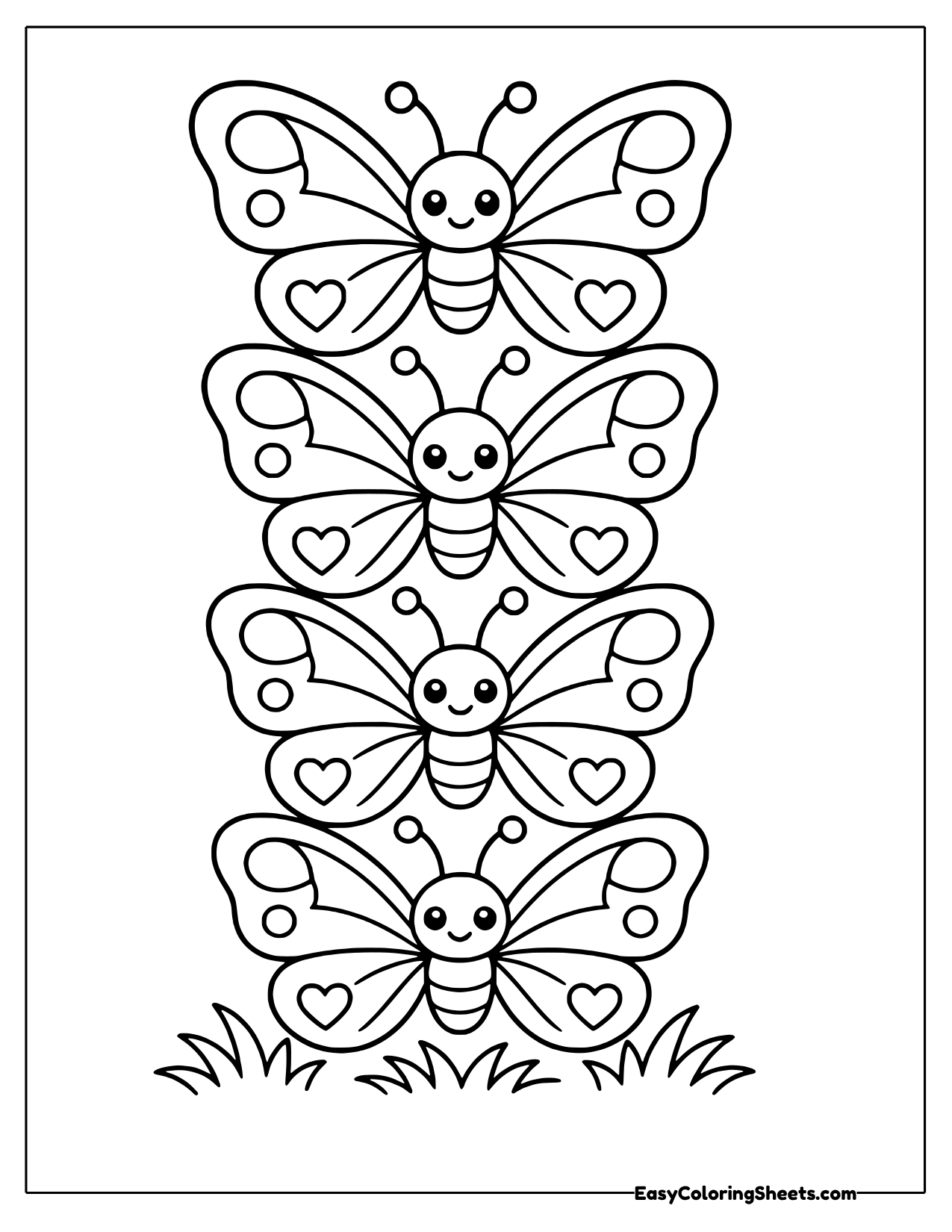 Four small butterflies stacked in a tower