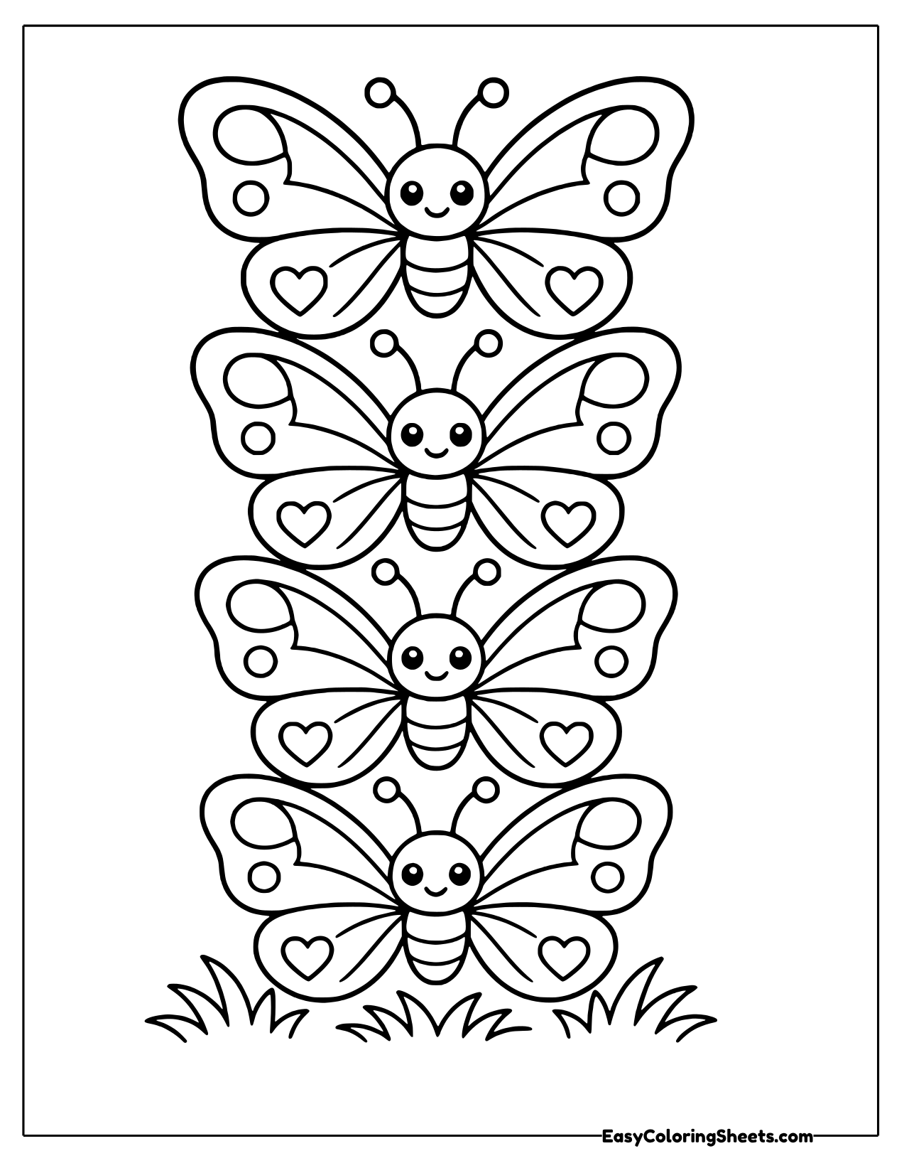 Four small butterflies stacked in a tower