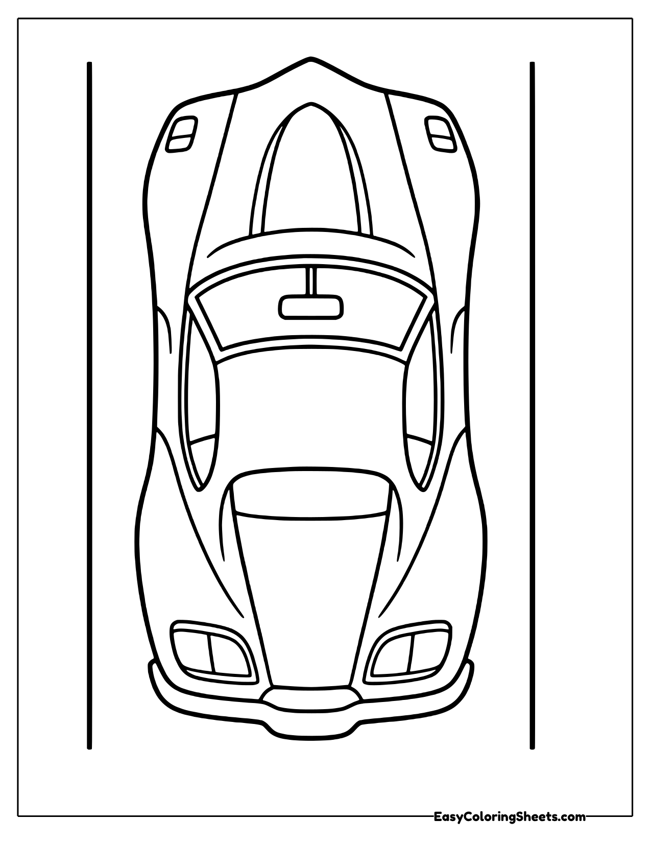 Top view of a classic sports car in a parking space