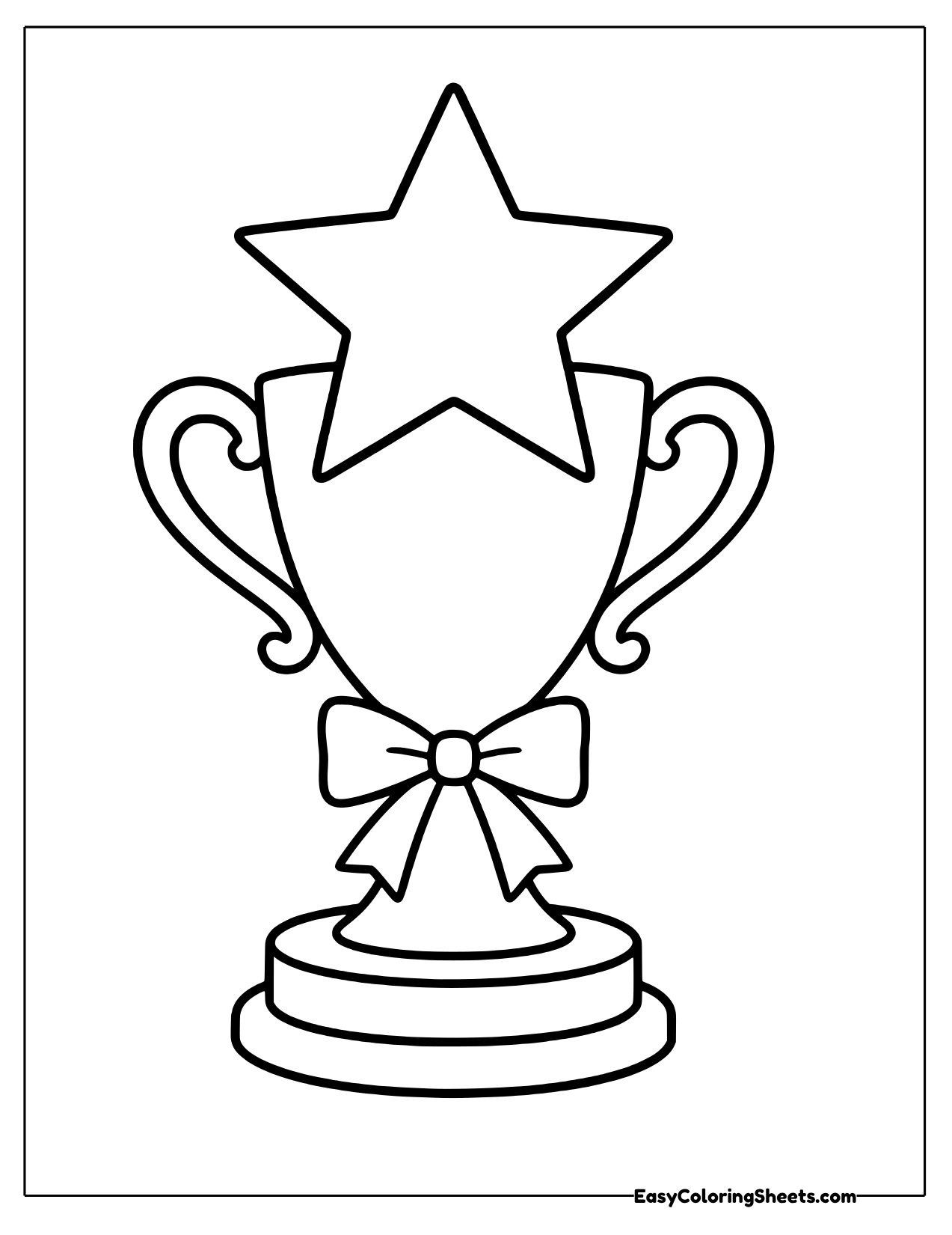 Tall star topped trophy cup tied with a ribbon bow printable