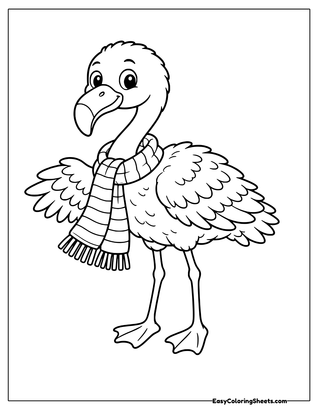 Flamingo wrapped in a long striped scarf