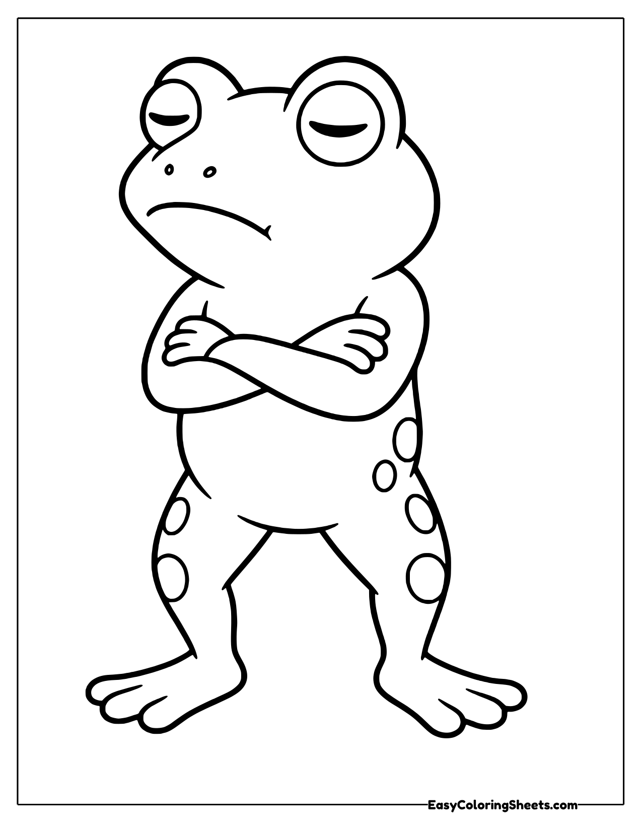 Grumpy frog with crossed arms