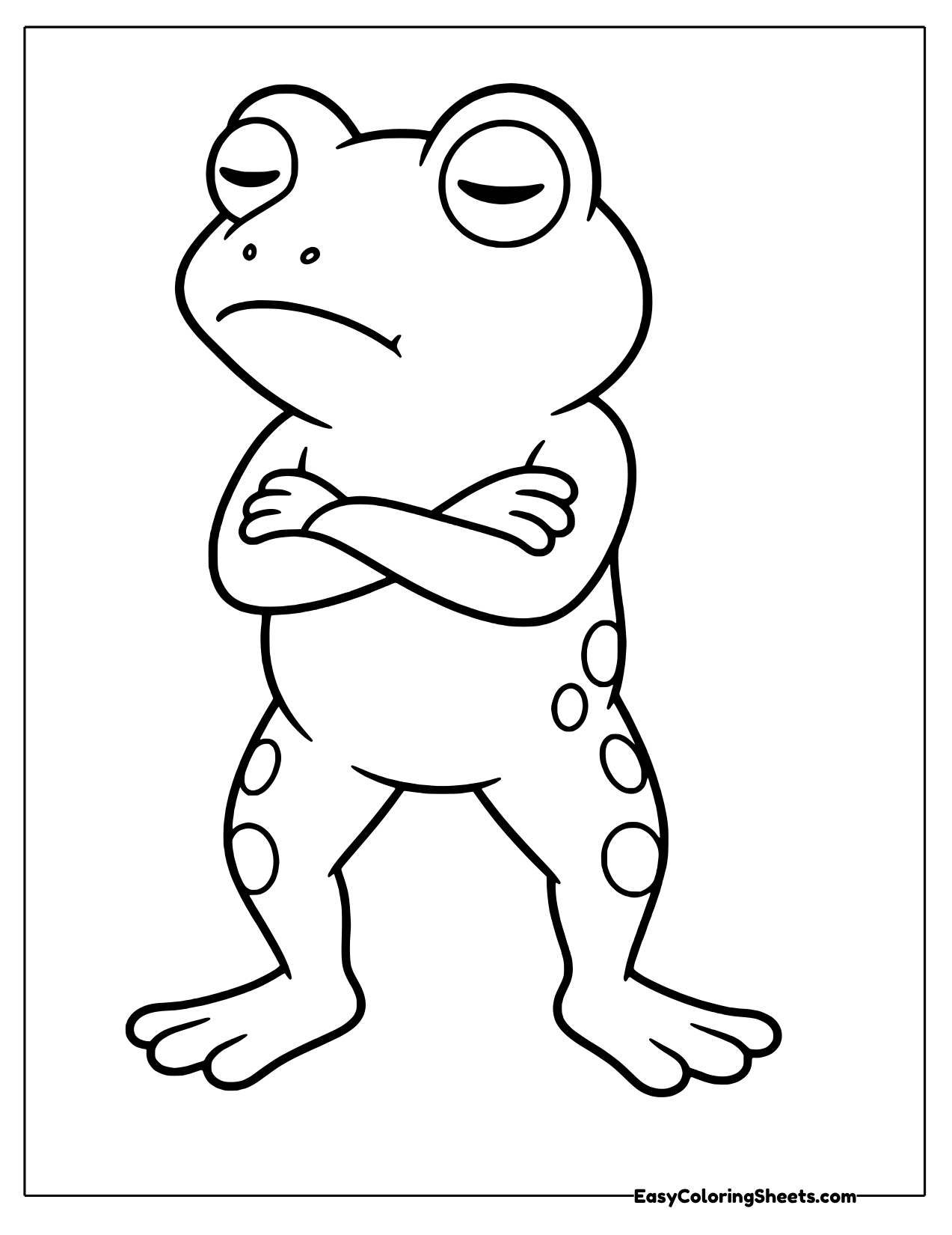 Grumpy frog with crossed arms