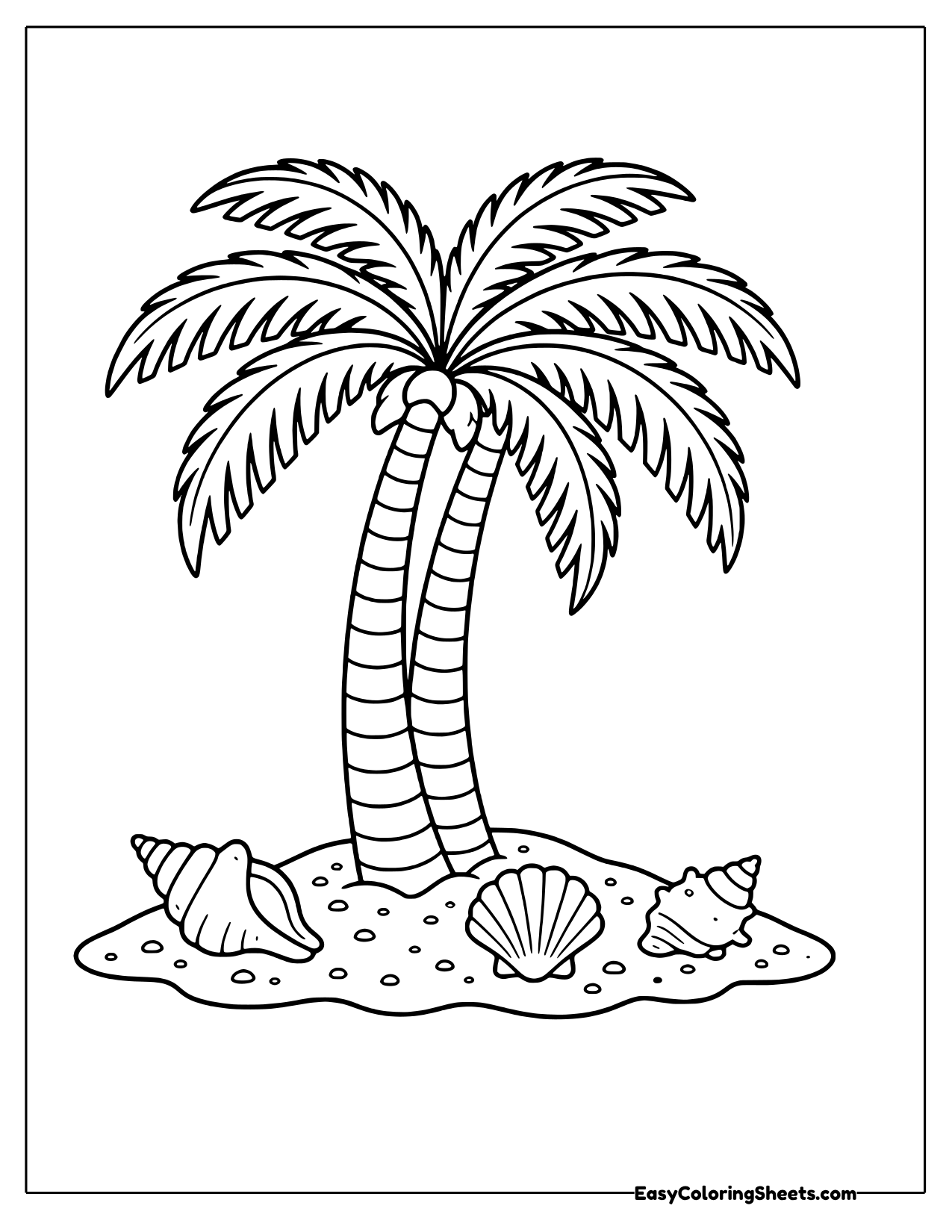 Cluster of palm trees on the sand with shells
