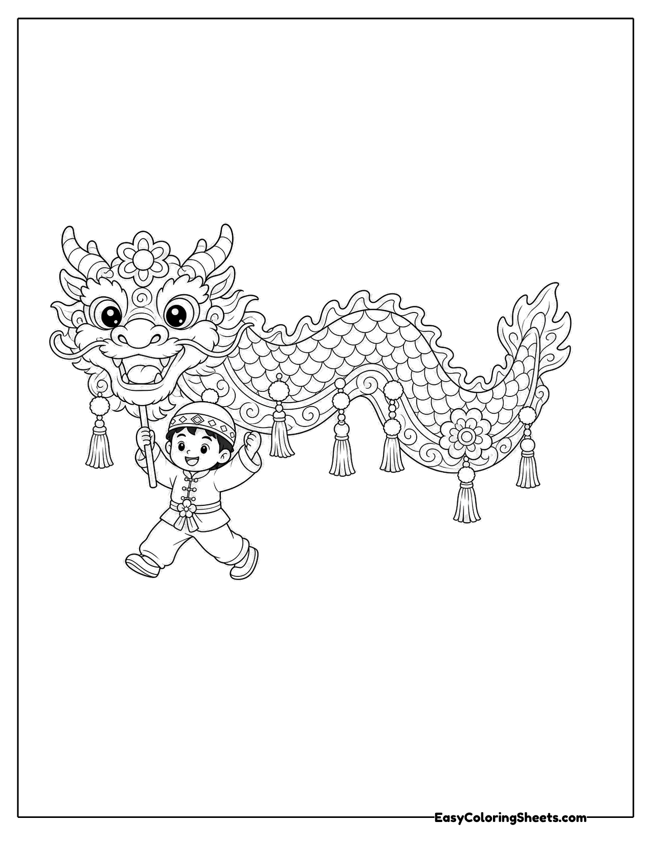 Chinese dragon dance with a performer