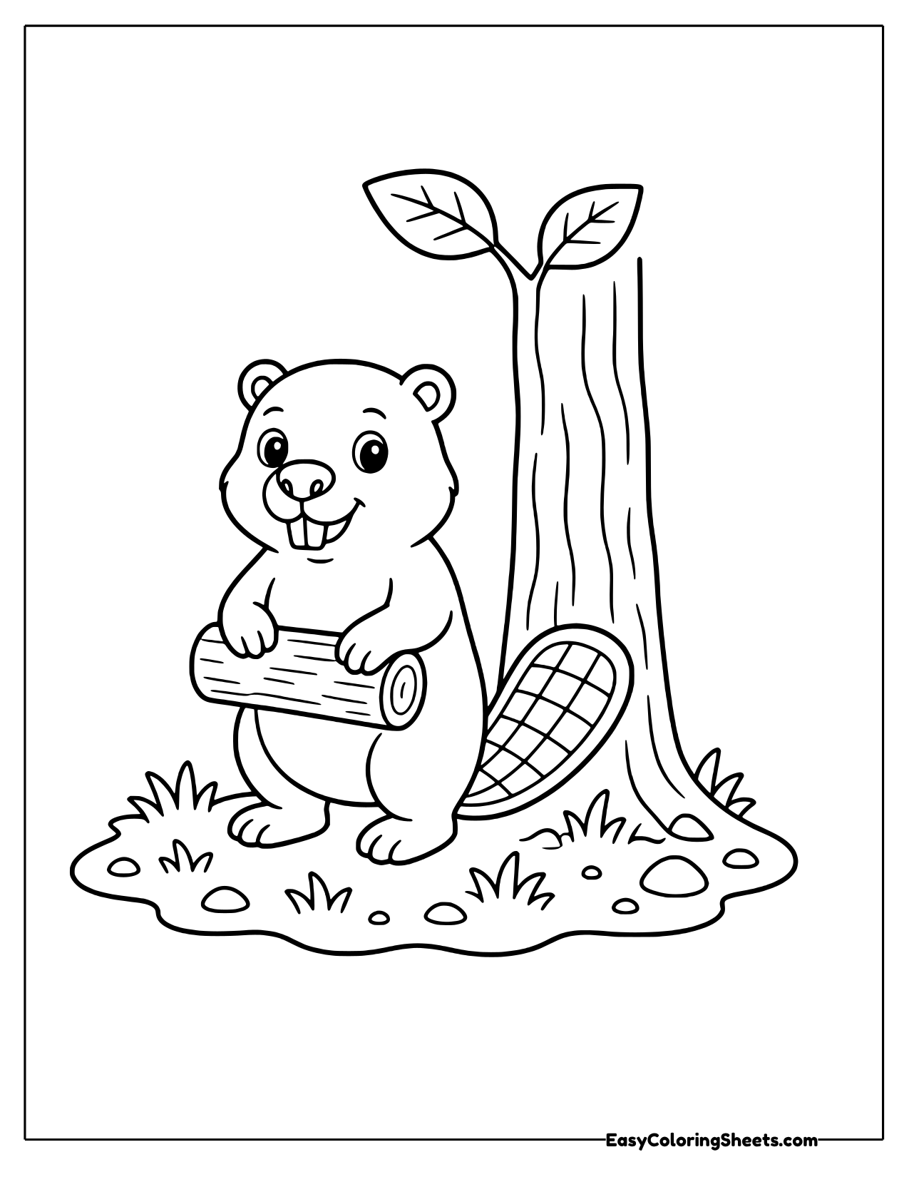 Beaver beside a tall tree