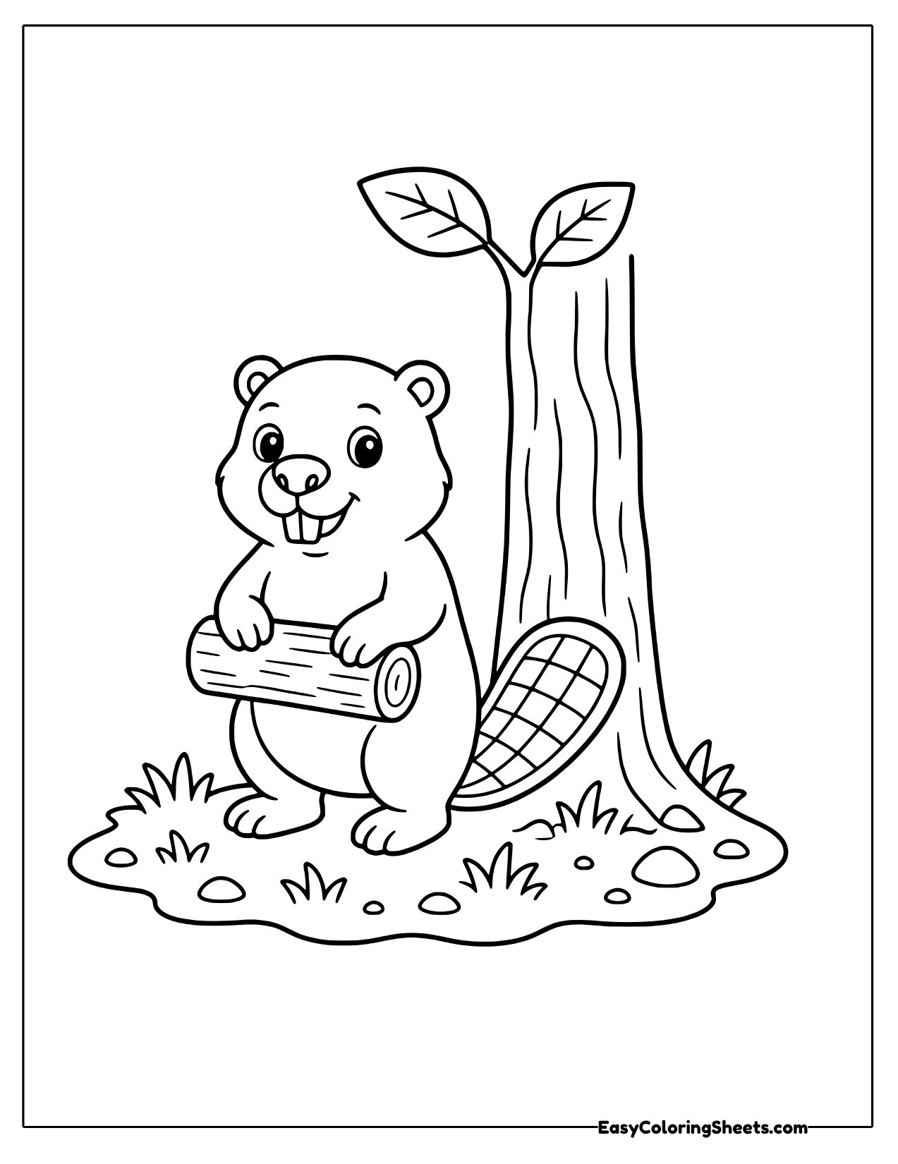 Beaver beside a tall tree