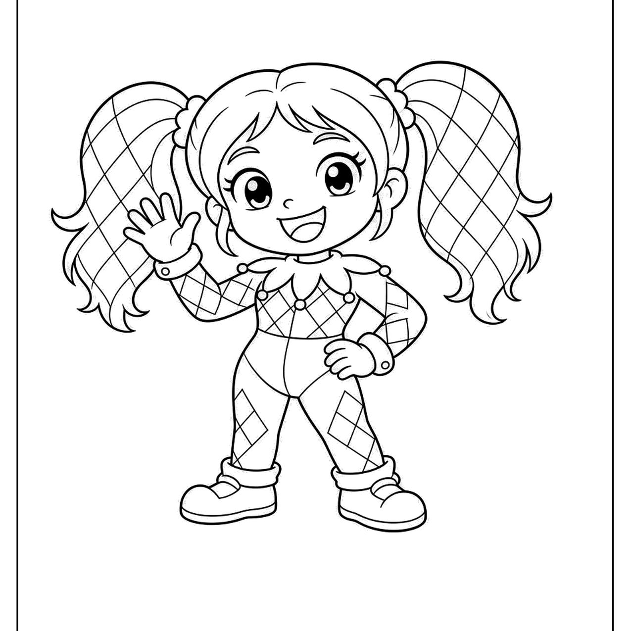 Girl with checkered pigtails and a playful costume
