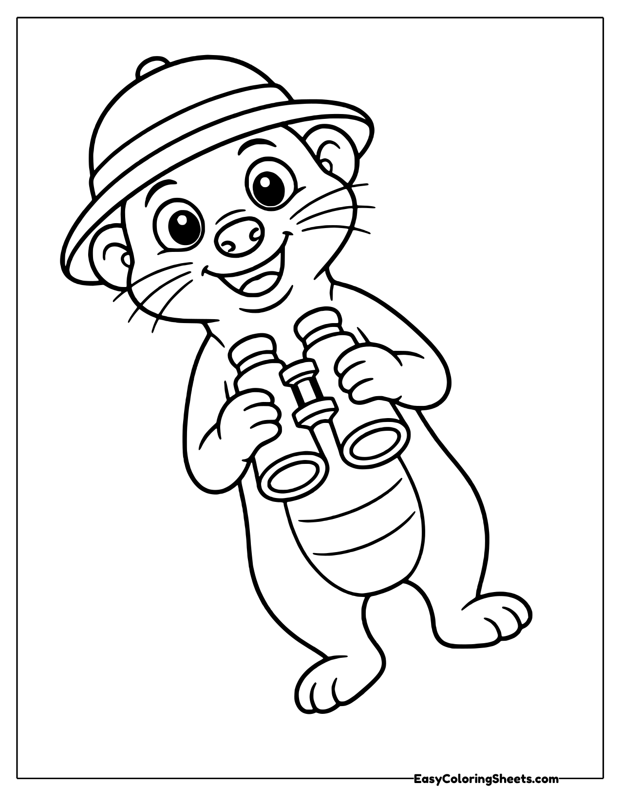 Meerkat explorer with a safari hat and binoculars