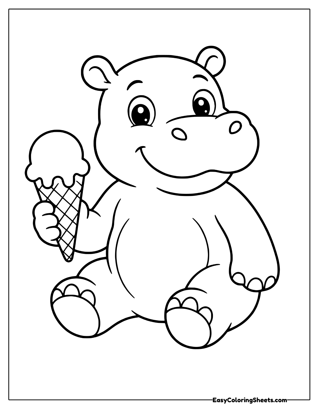 Hippo sitting with an ice cream cone