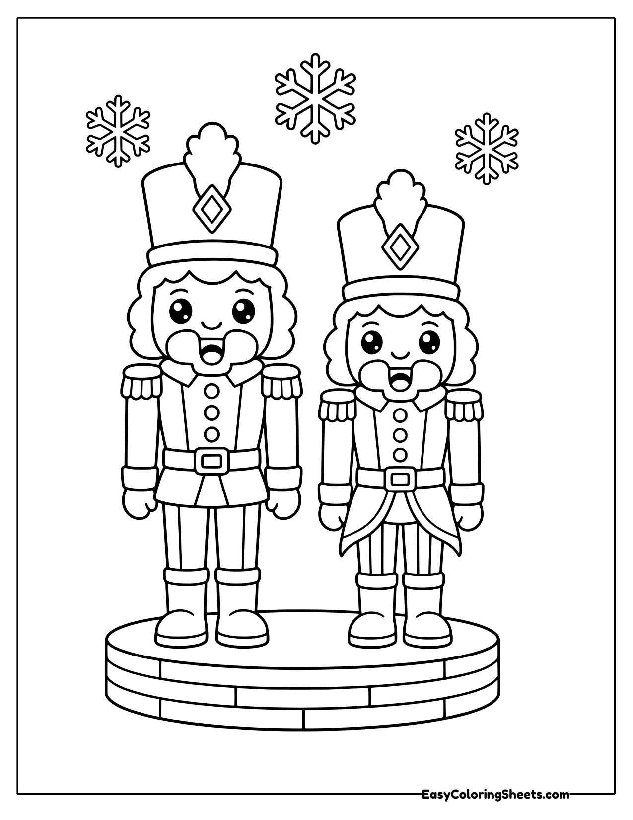 Two nutcracker soldiers standing together on a round stand