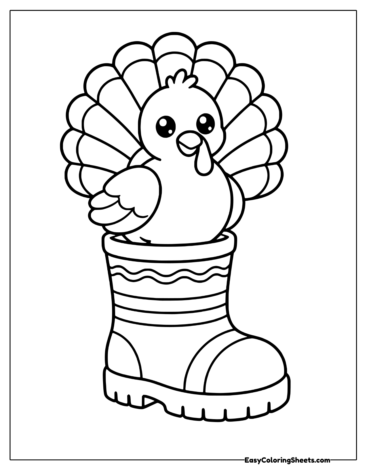 Turkey peeking out of a rain boot