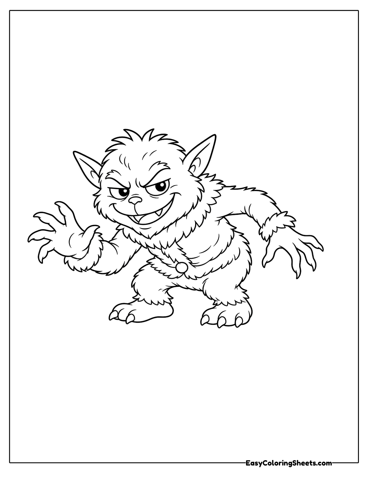 Shaggy grumpy creature hunched with a scowl