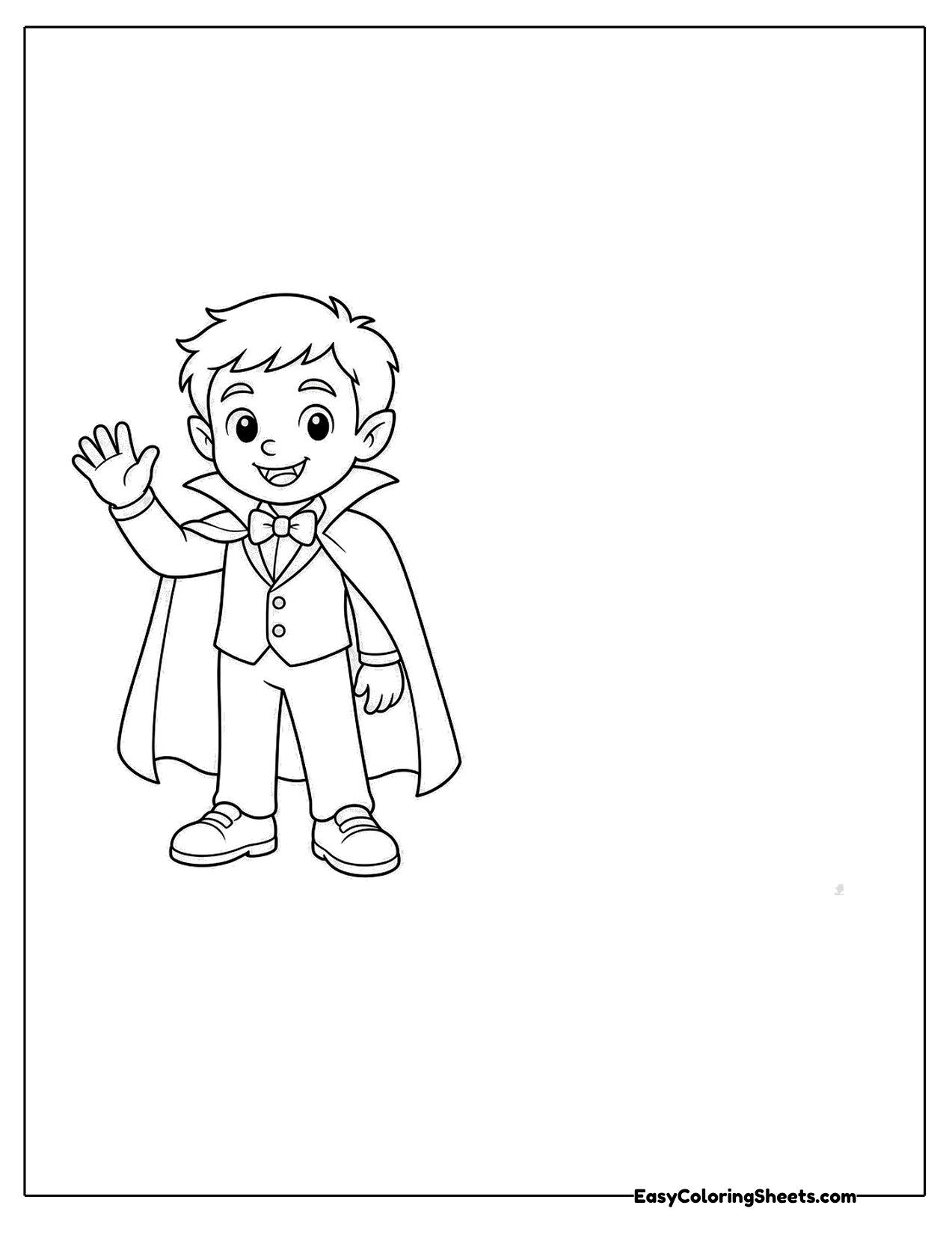 Small vampire boy in a cape waving