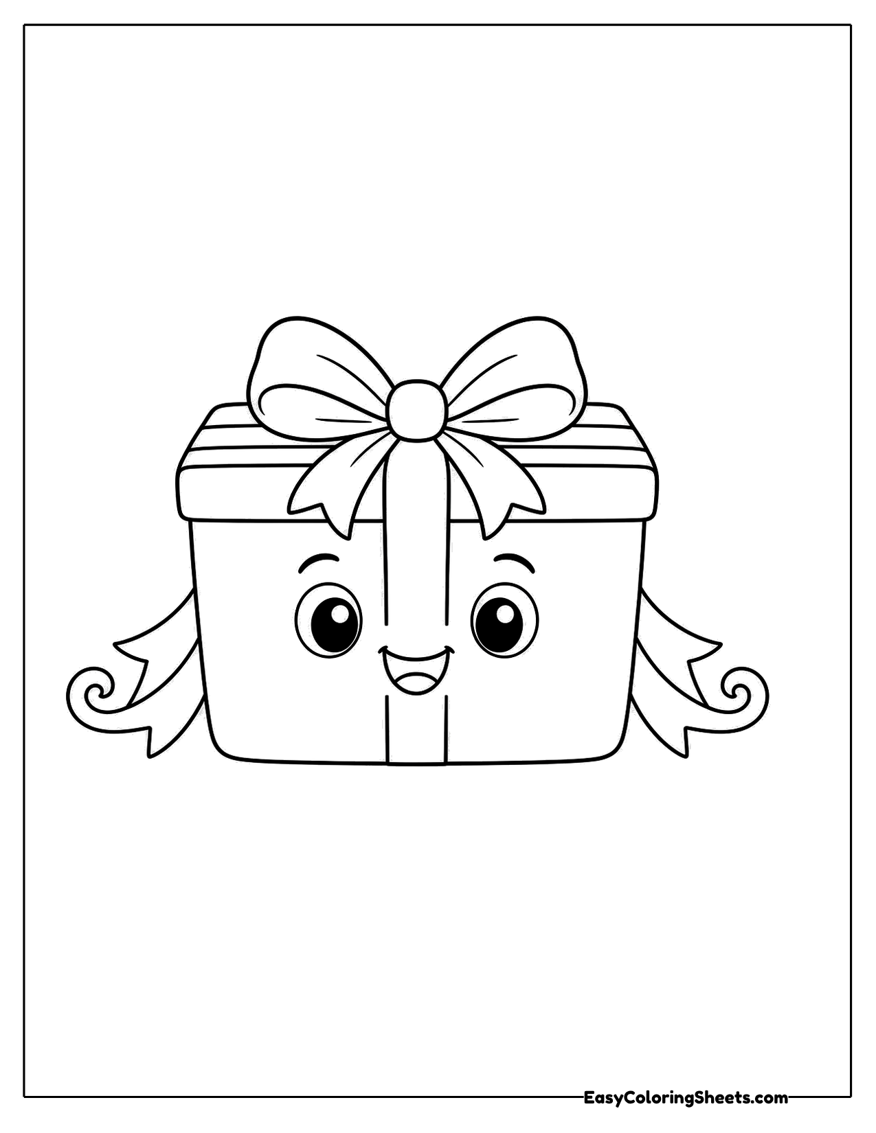 Smiling present character with a bow