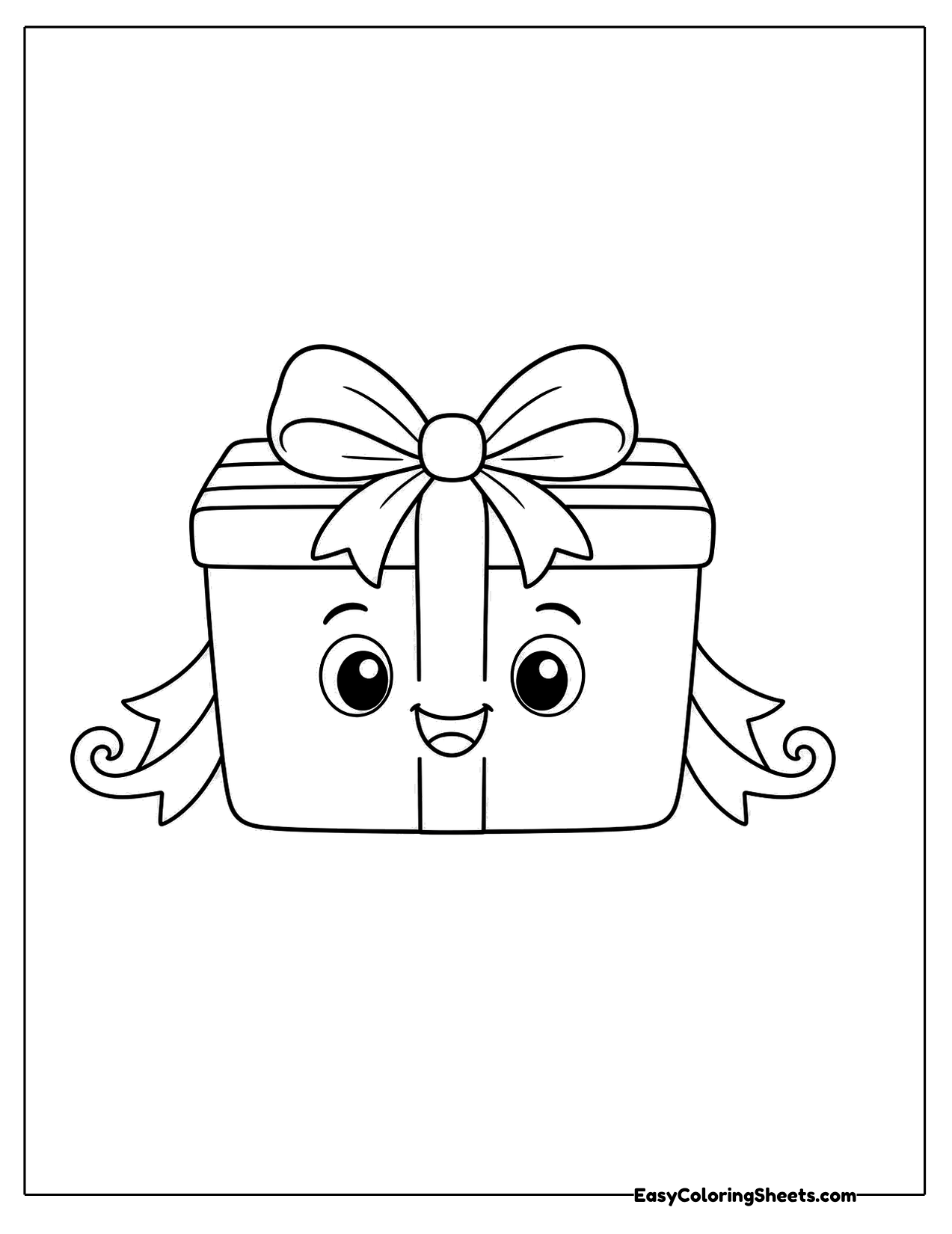 Smiling present character with a bow