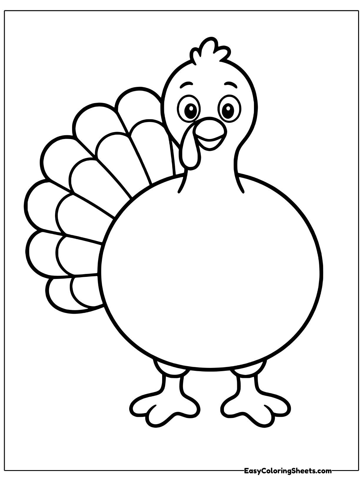 Thick lines and chunky shapes make this the friendliest turkey for very young artists.