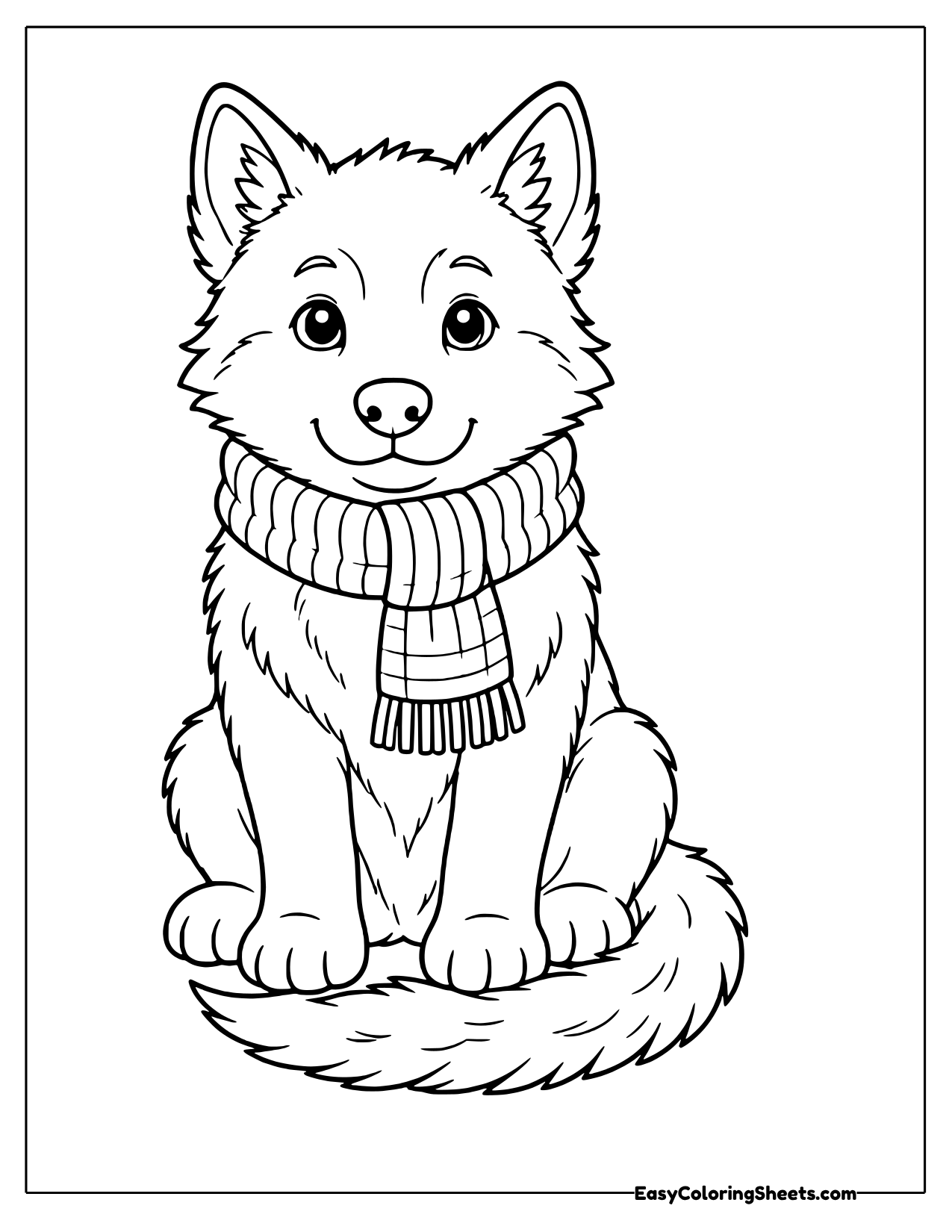 Wolf wearing a knit scarf