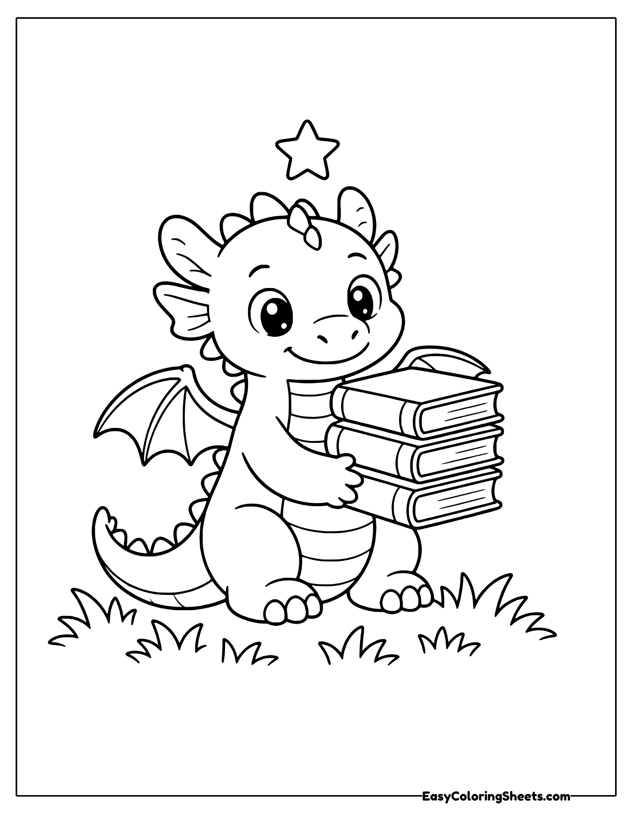 Dragon carrying a stack of books