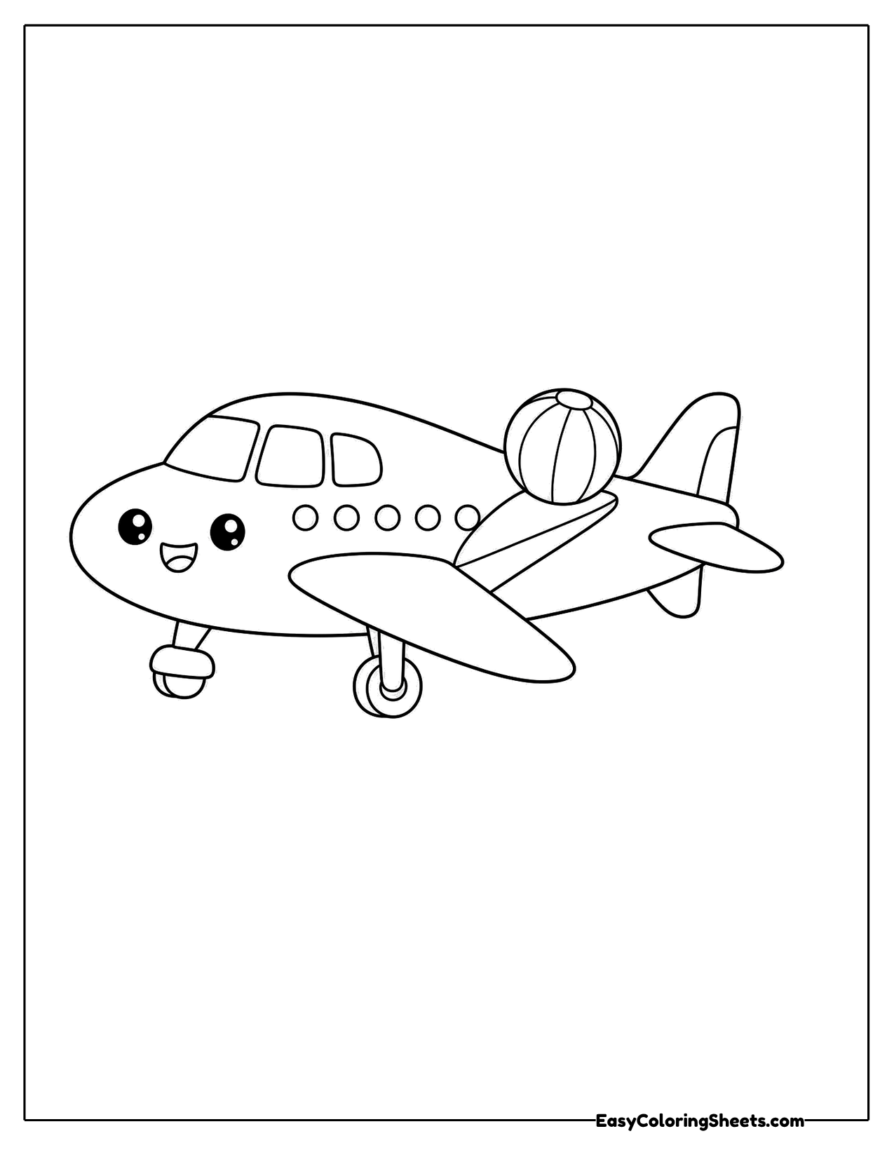 Smiling plane carrying a beach ball