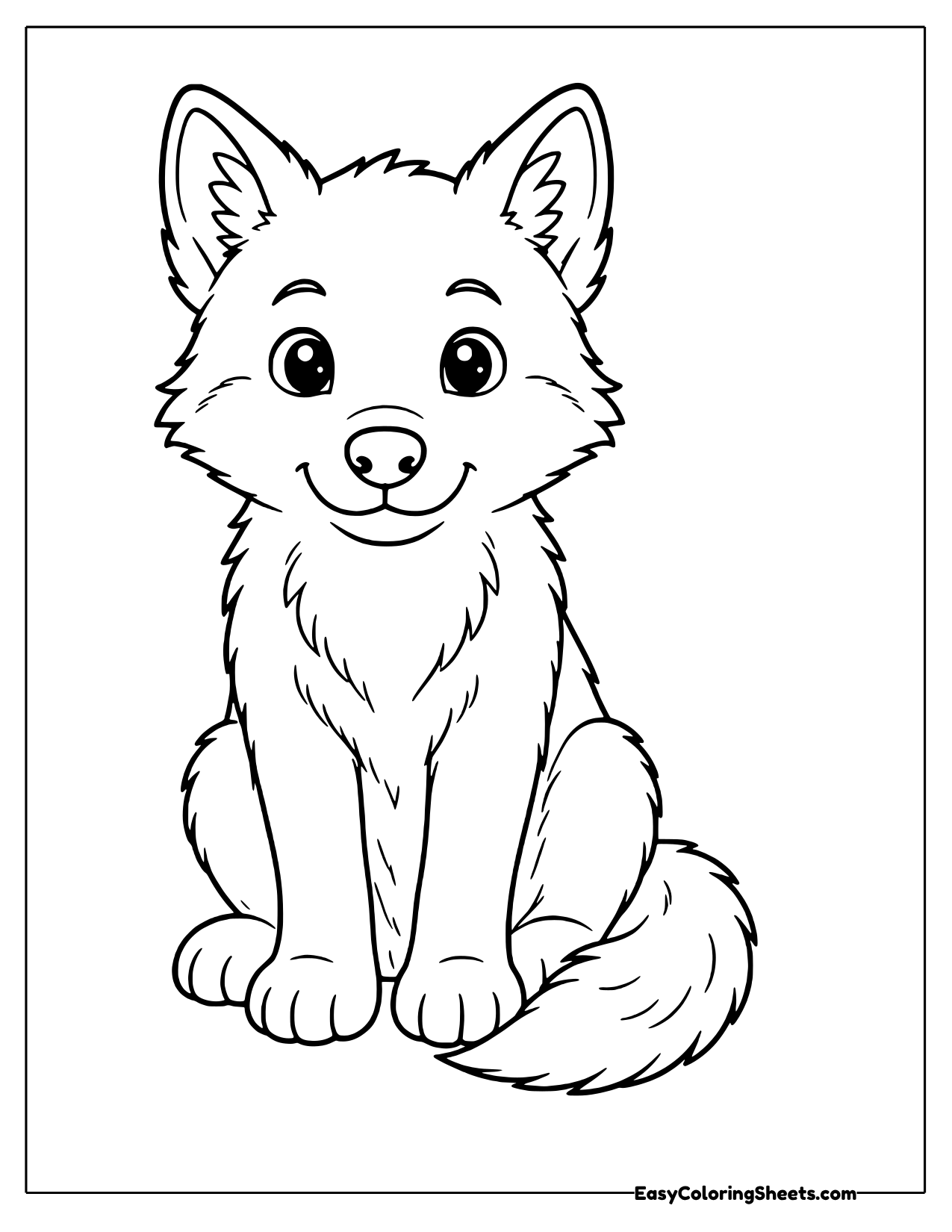 Wolf pup sitting with a smile