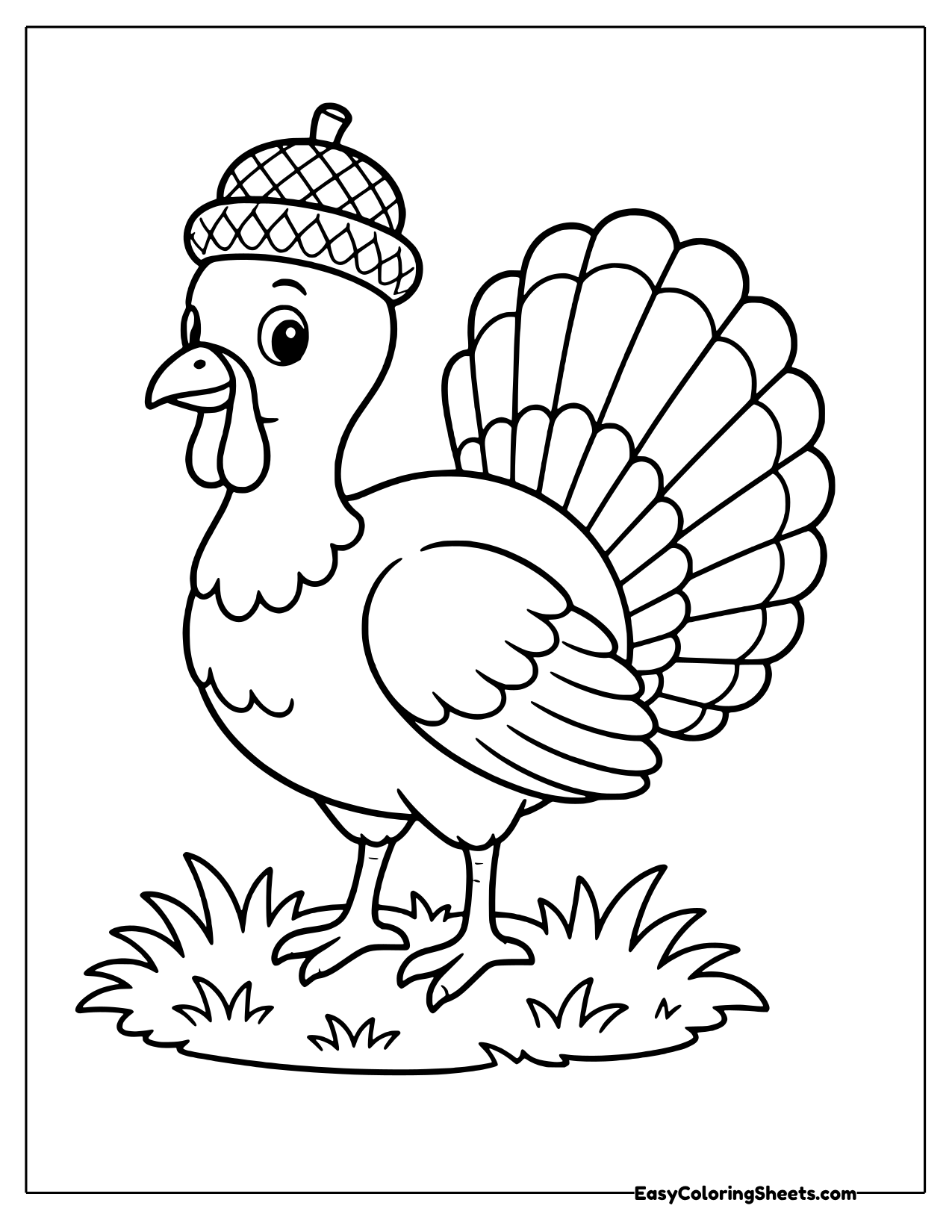 Turkey wearing an acorn cap as a hat
